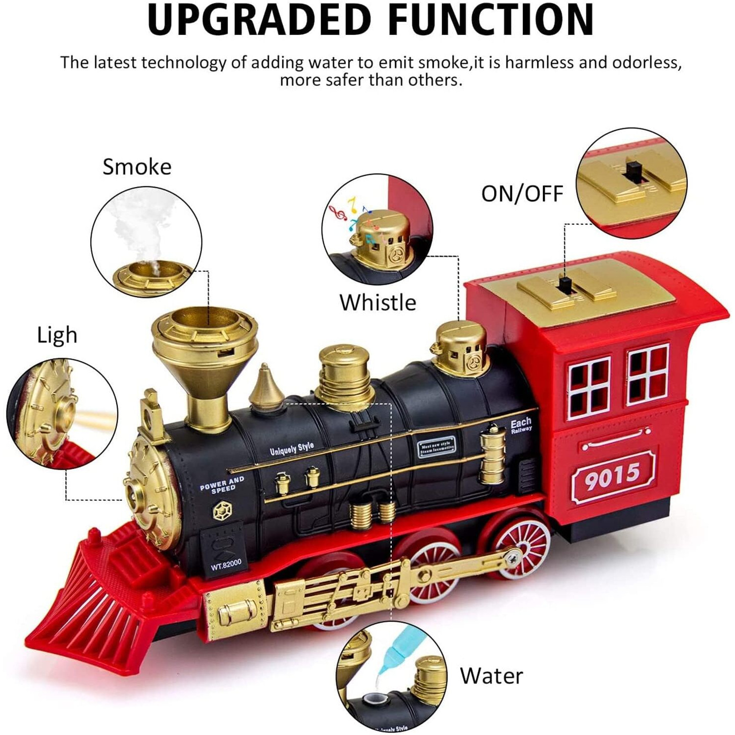 Hot Bee Train Toys Train Steam Locomotive Engine - Train Engine Toy, Smoke, Lights & Sounds, For 3 4 5 6 7+ Year Old Kids