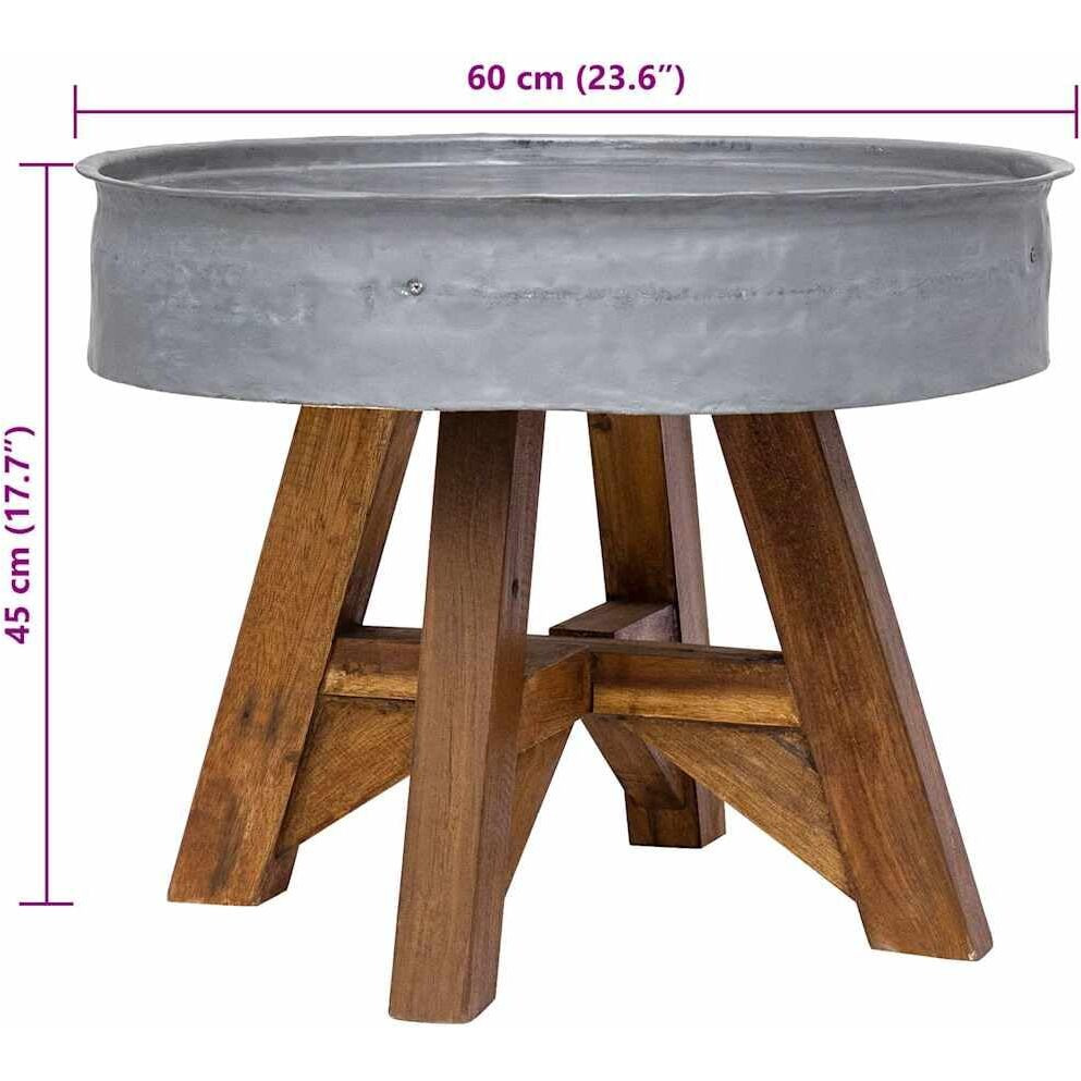 Vidaxl Silver Silver Reclaimed Wood Coffee Table, Round Industrial Galvanized Steel Top, Handmade, Unique Vintage Style - 23.6"" Diameter, 17.7"" Height
