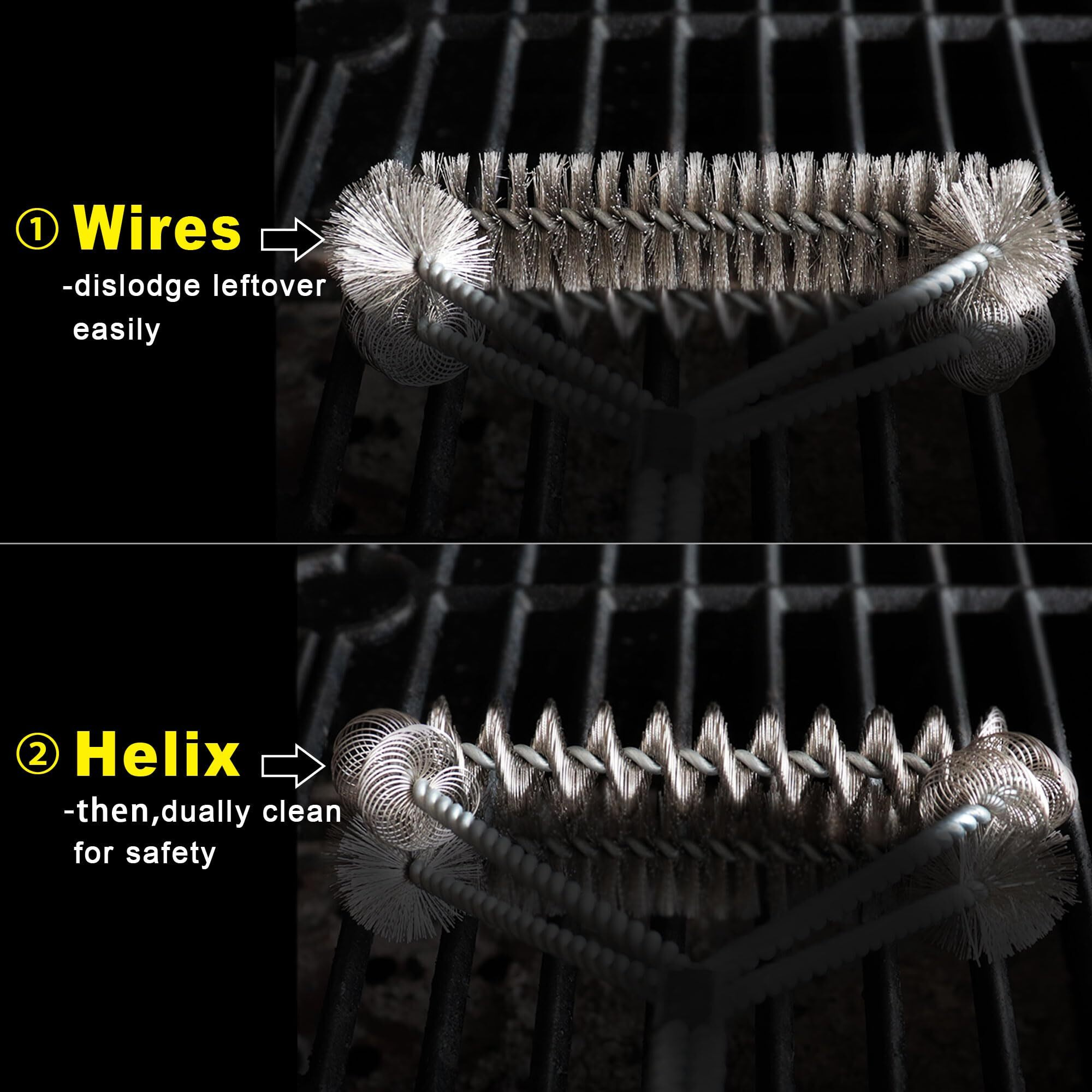 Grillart Grill Brush [Helix + Wire] Combined Bbq Brush - Safe & Efficient Grill Cleaning Brush - 18"" Grill Cleaner Brush Scrubber For Gas/Porcelain/Charbroil Grates - Bbq Accessories Gifts For Men/Dad