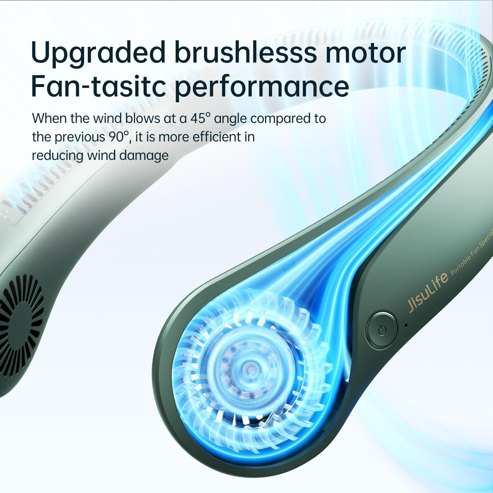 Jisulife Portable Neck Fan, Hands-Free Bladeless, 5 Speeds, 4000 Mah Battery Operated Wearable Personal Fan, Twistable, Rechargeable, Gift For Women Men-Dark Green
