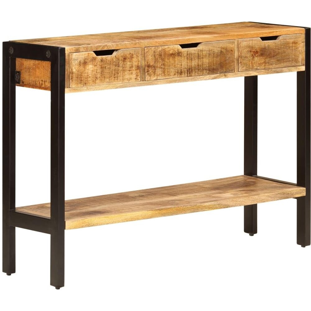 Vidaxl Solid Mango Wood Sideboard With Steel Frame - 3 Drawers, Bottom Shelf, Vintage Style, Handcrafted, 43.3"&quotX13.8"&quotX29.5"", Brown, Industrial Style