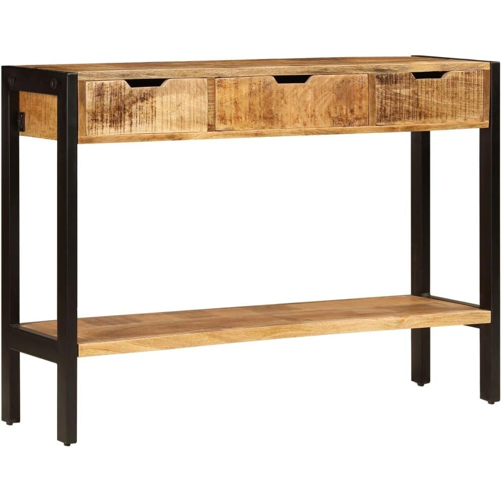 Vidaxl Solid Mango Wood Sideboard With Steel Frame - 3 Drawers, Bottom Shelf, Vintage Style, Handcrafted, 43.3"&quotX13.8"&quotX29.5"", Brown, Industrial Style