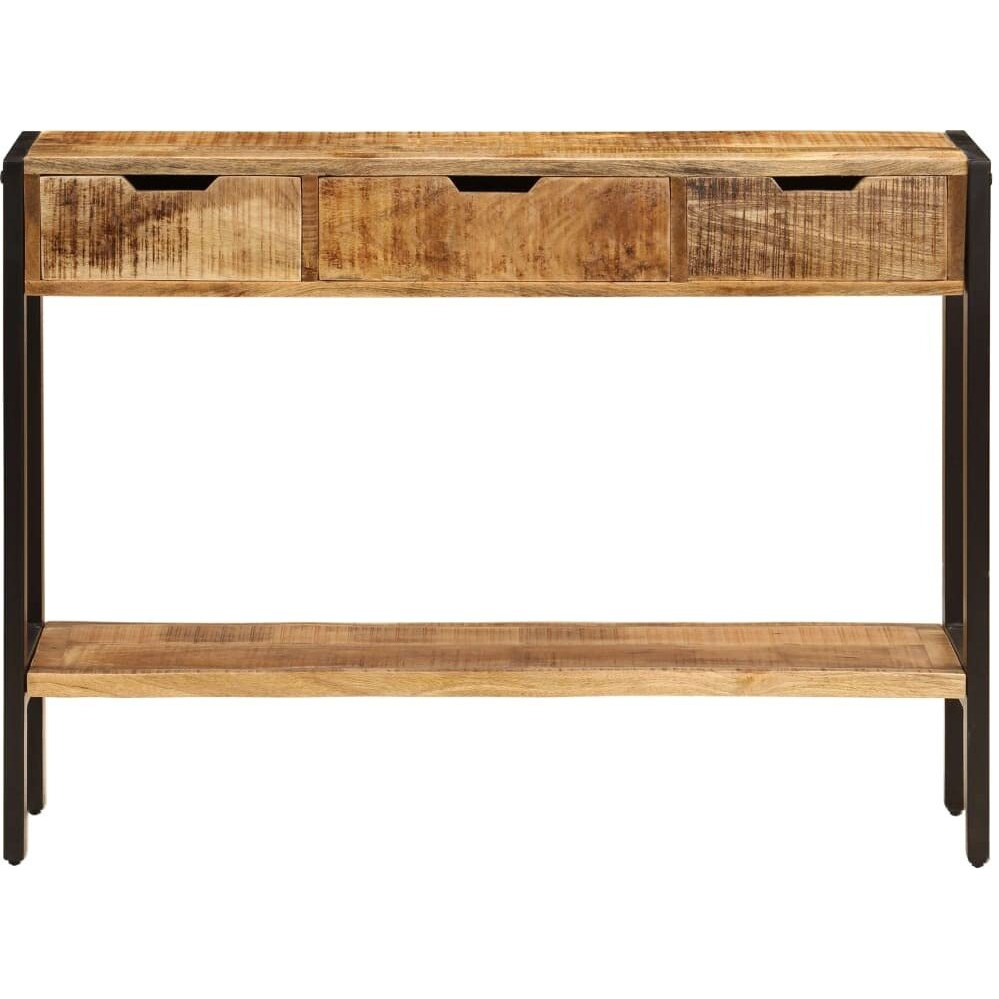 Vidaxl Solid Mango Wood Sideboard With Steel Frame - 3 Drawers, Bottom Shelf, Vintage Style, Handcrafted, 43.3"&quotX13.8"&quotX29.5"", Brown, Industrial Style