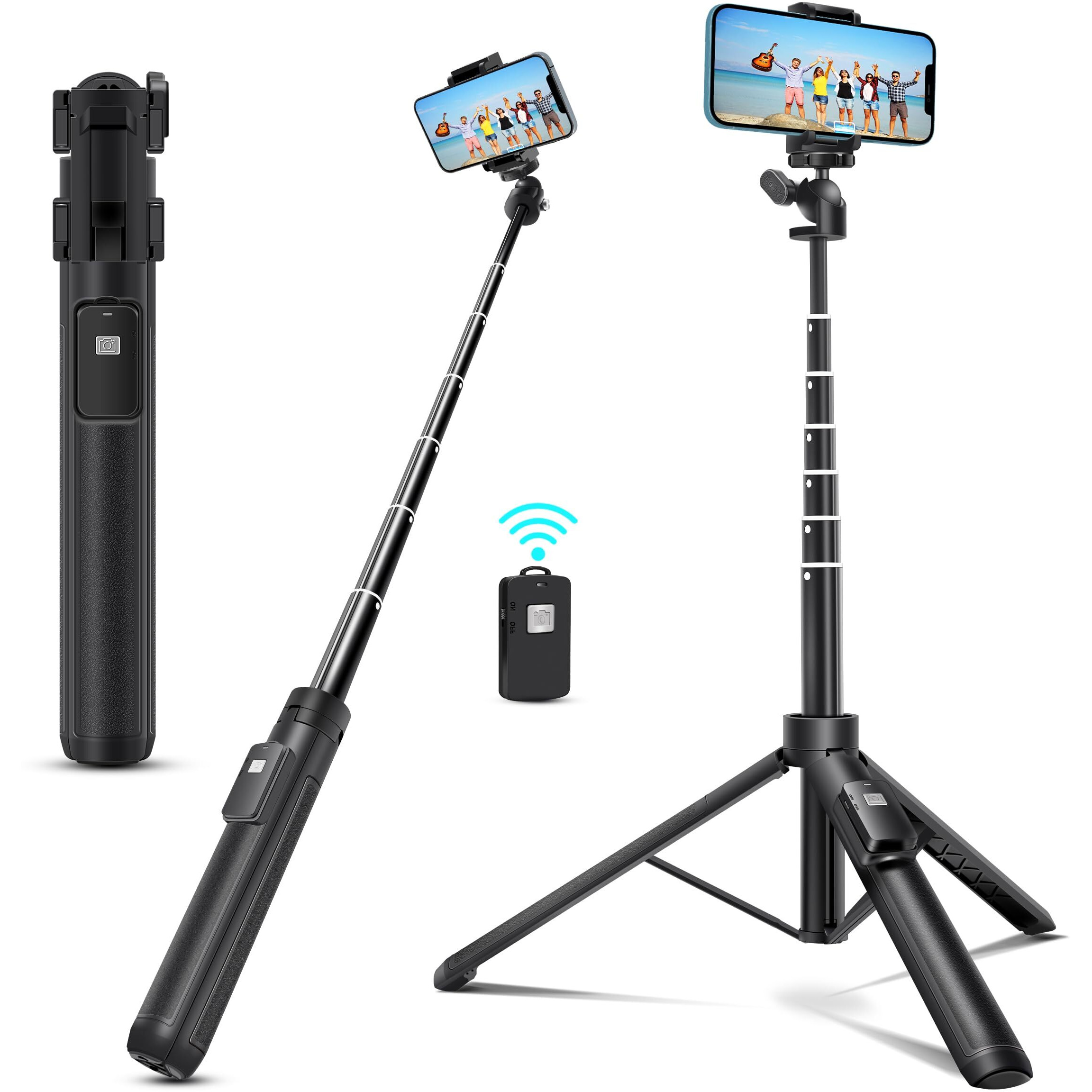 Bluehorn Extendable 62 Inches Aluminum Alloy Selfie Stick Phone Tripod Stand New Model With Wireless Remote Shutter Compatible With All Cell Phones/Live Stream/Vlog/Iphone 16/15/14/13/Android