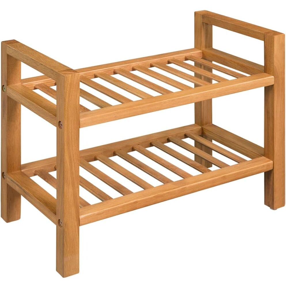 Vidaxl Solid Oak Wood Shoe Rack With 2 Shelves, Compact Shoe Organizer, Freestanding Design With Handles, Natural And Durable