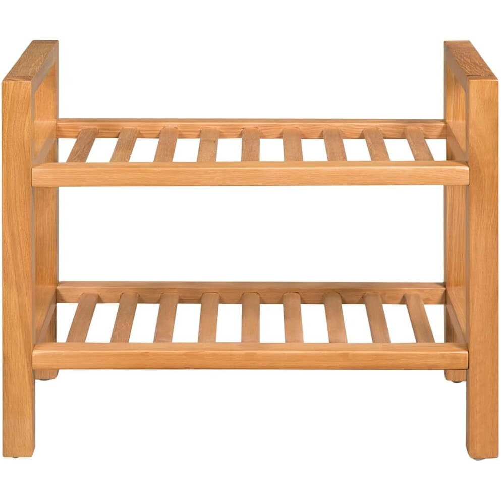 Vidaxl Solid Oak Wood Shoe Rack With 2 Shelves, Compact Shoe Organizer, Freestanding Design With Handles, Natural And Durable
