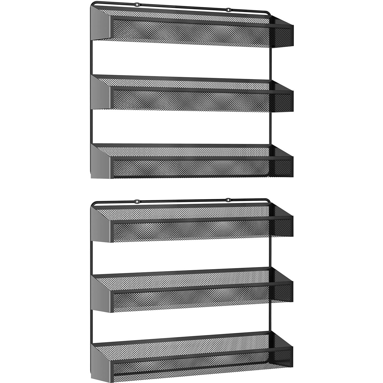Auledio 2 Pack Spice Rack Organizer, 3 Tier Counter-Top Stand Or Wall Mounted Storage Rack Hanging Shelf For Kitchen Cabinet, Cupboard, Pantry Door Bathroom Shower Cosmetic (Black)