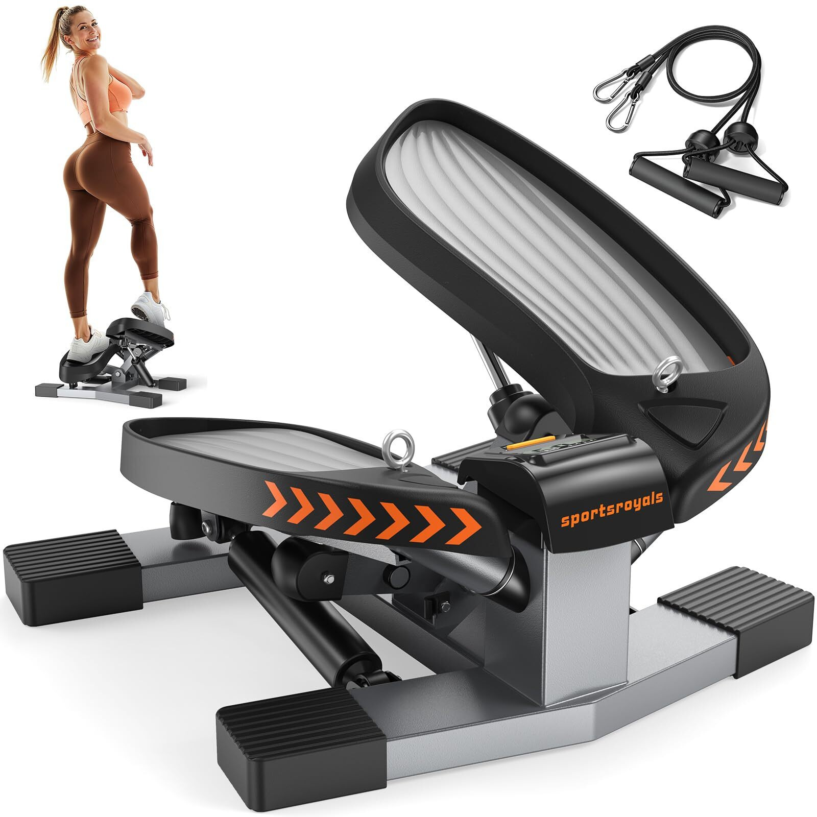 Sportsroyals Stair Stepper For Exercises-Twist Stepper With Resistance Bands And 330Lbs Weight Capacity