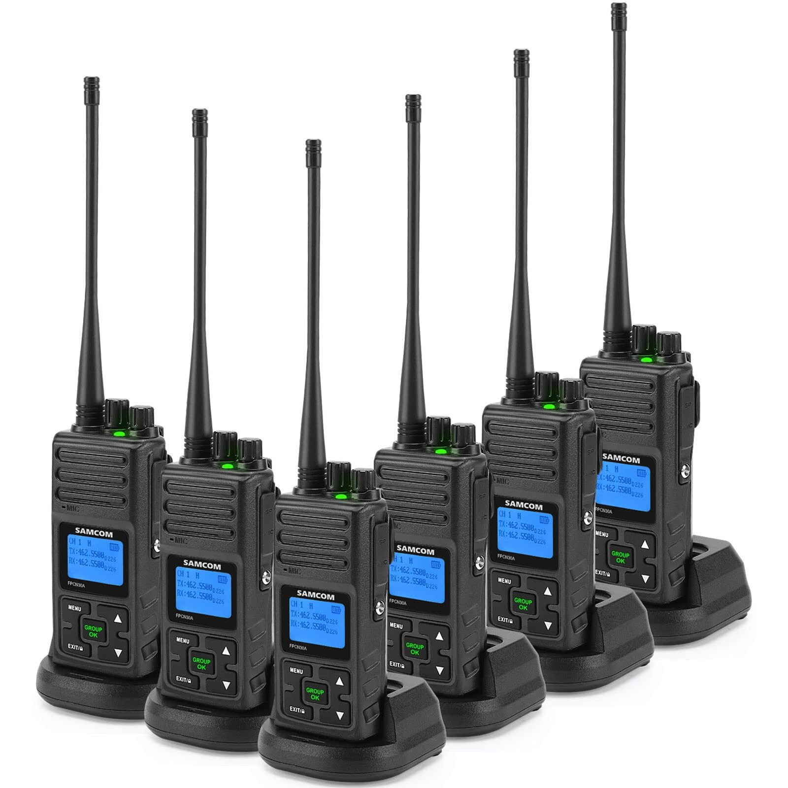 Samcom Fpcn30A Two Way Radios Long Range 5 Watts Walkie Talkies For Adults Rechargeable 2 Way Radios Uhf Programmable Handheld Business Radio 1500Mah Battery With Earpieces,Group Call, 6 Packs