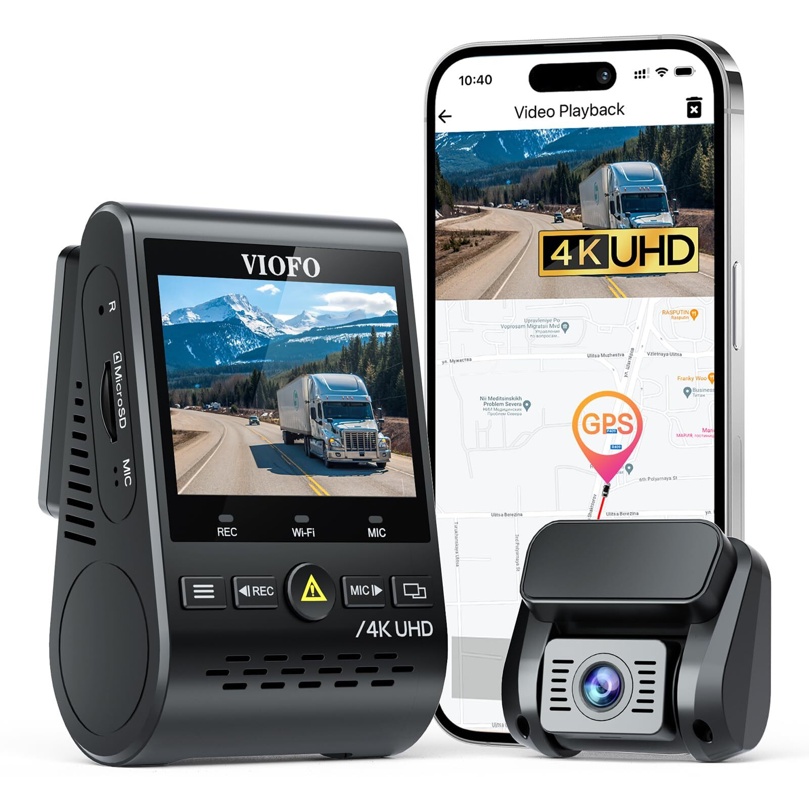 Viofo A129 Pro Duo 4K Dual Dash Cam 3840 X 2160P Ultra Hd 4K Front And 1080P Rear Car Wifi Dash Camera 8Mp Sensor Gps, Buffered Parking Mode, G-Sensor, Motion Detection, Wdr, Loop Recording