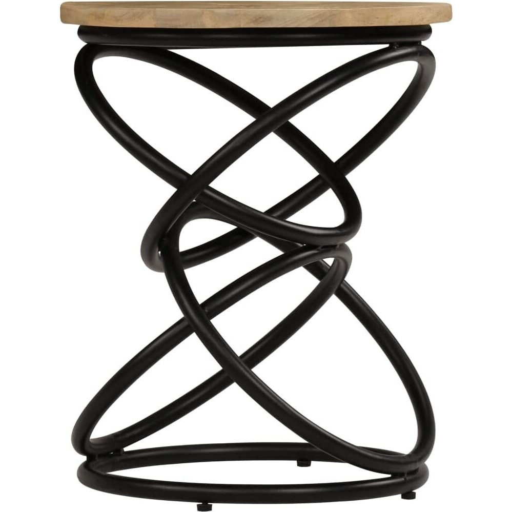 Vidaxl Industrial End Table With Solid Mango Wood Round Top, Iron Legs, Vintage, Fully Handmade, Polished And Lacquered, Ideal As Side Table Or Coffee Table, 15.7"&quotX19.7"" Brown And Black