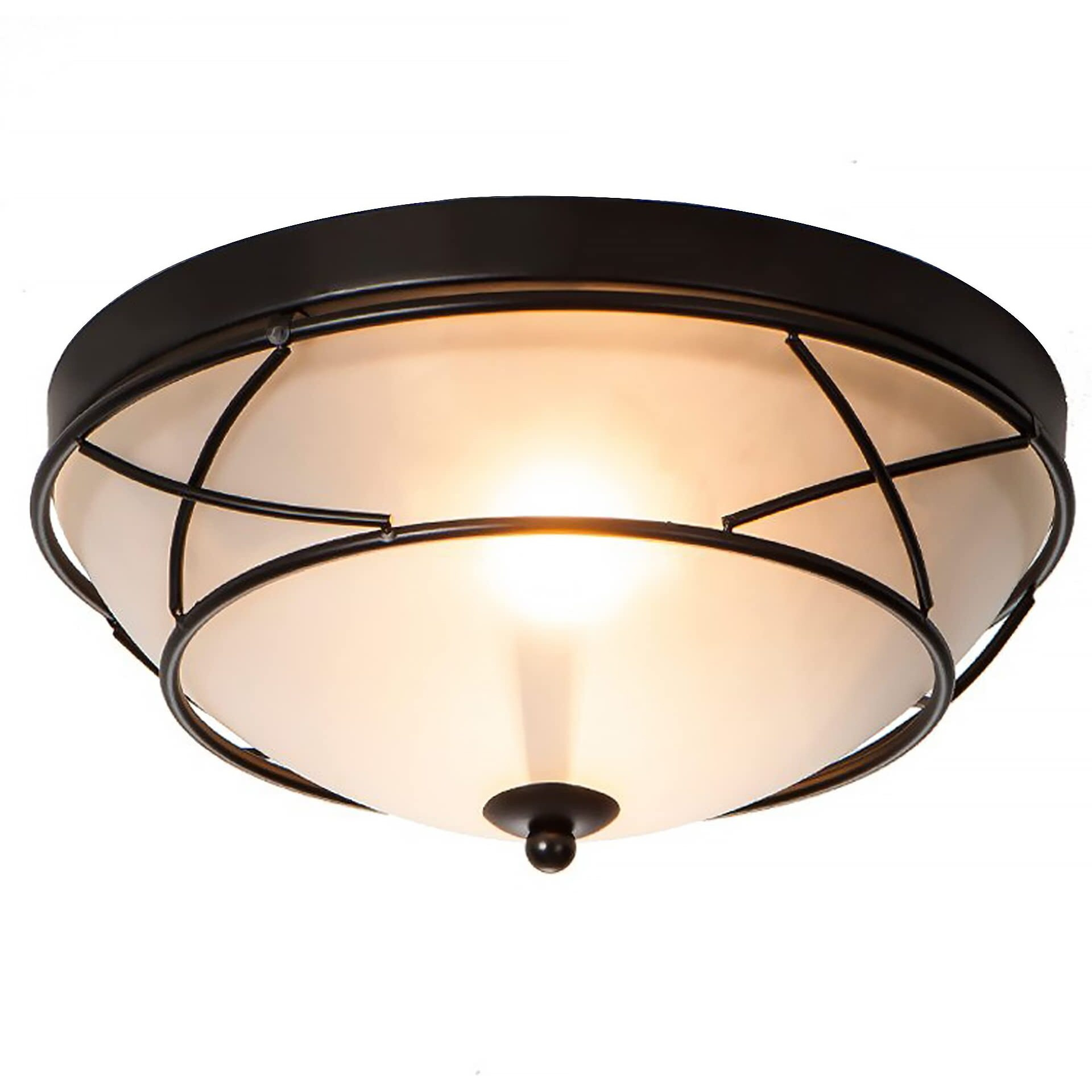 Loclgpm Black Classic Dome Ceiling Light Flush Mount,2-Light Bronze Lighting Fixtures Frosted Glass Farmhouse Ceiling Lamp For Living Room Kitchen Bedroom Hallway Entryway Staircase Indoor/Outdoor