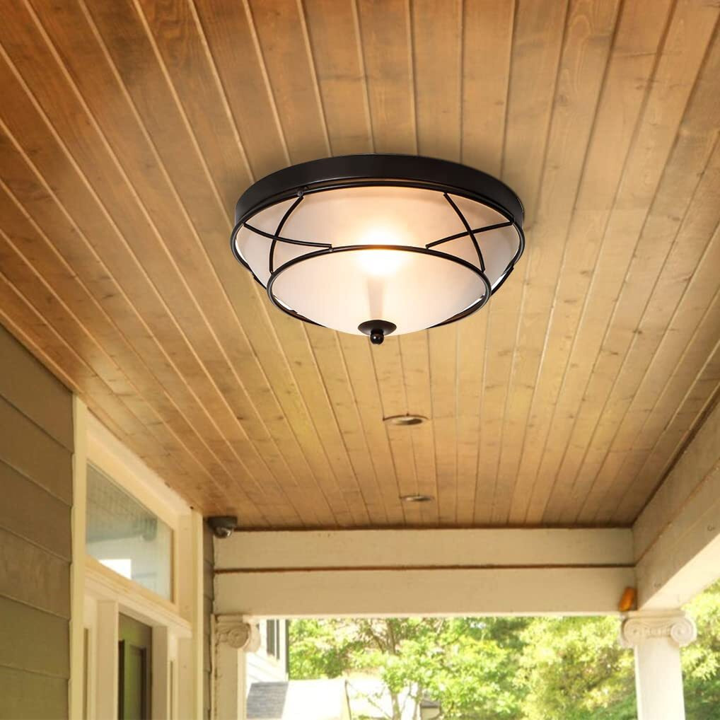 Loclgpm Black Classic Dome Ceiling Light Flush Mount,2-Light Bronze Lighting Fixtures Frosted Glass Farmhouse Ceiling Lamp For Living Room Kitchen Bedroom Hallway Entryway Staircase Indoor/Outdoor