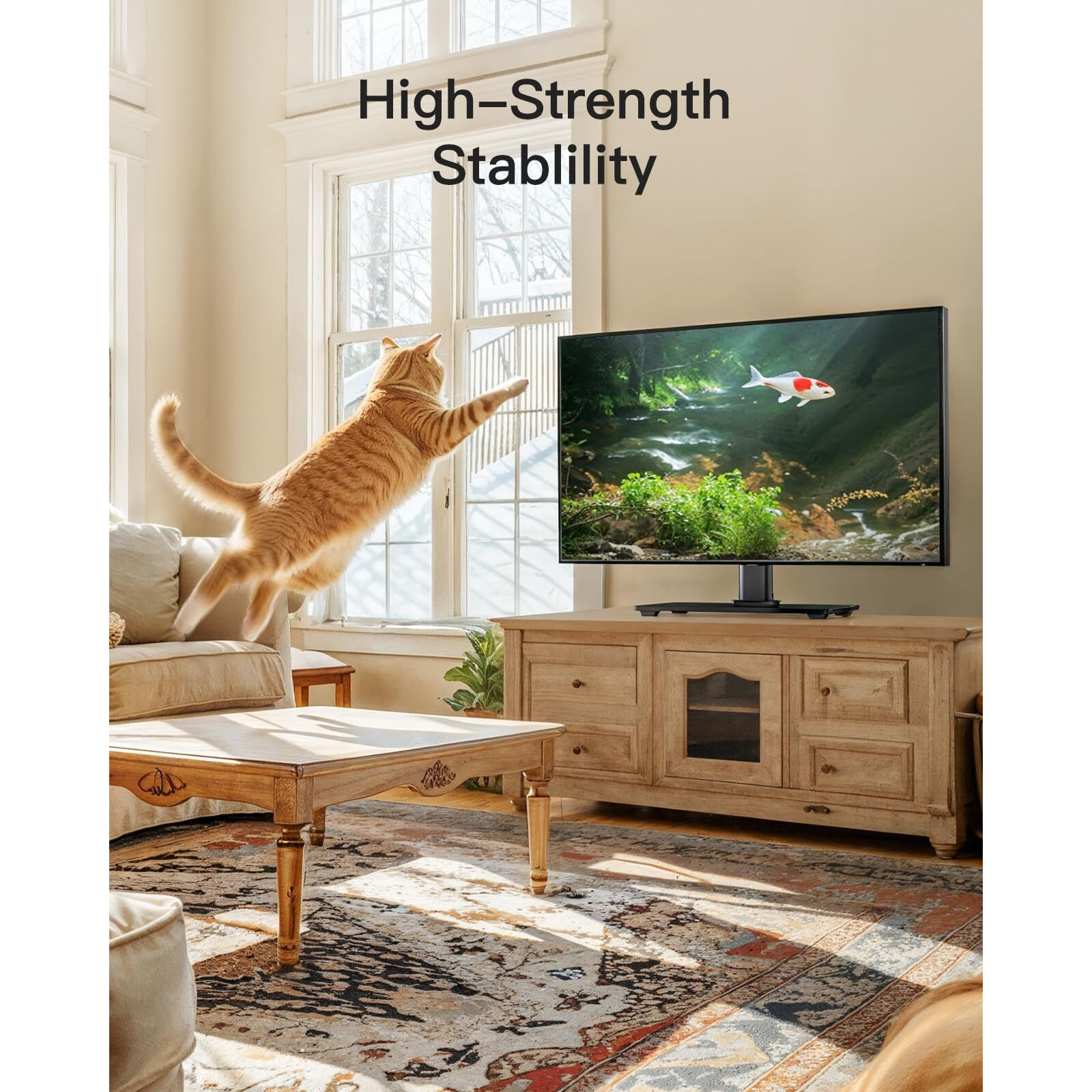 Perlesmith Universal Tv Stand - Table Top Tv Stand For 32-60 Inch Lcd Led Tvs - Height Adjustable Tv Base Stand With Tempered Glass Base & Wire Management, Vesa 400X400Mm Pstvs04