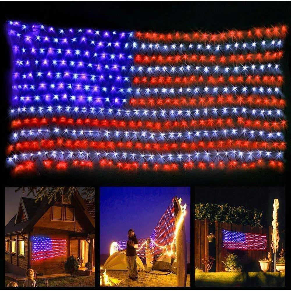 420 Led American Advanced Flag String Lights, Waterproof Led Flag Net Light Of The United States For Yard,Garden Decoration, Festival, Holiday, Party Decoration,Christmas Decorations (Plug In Power)