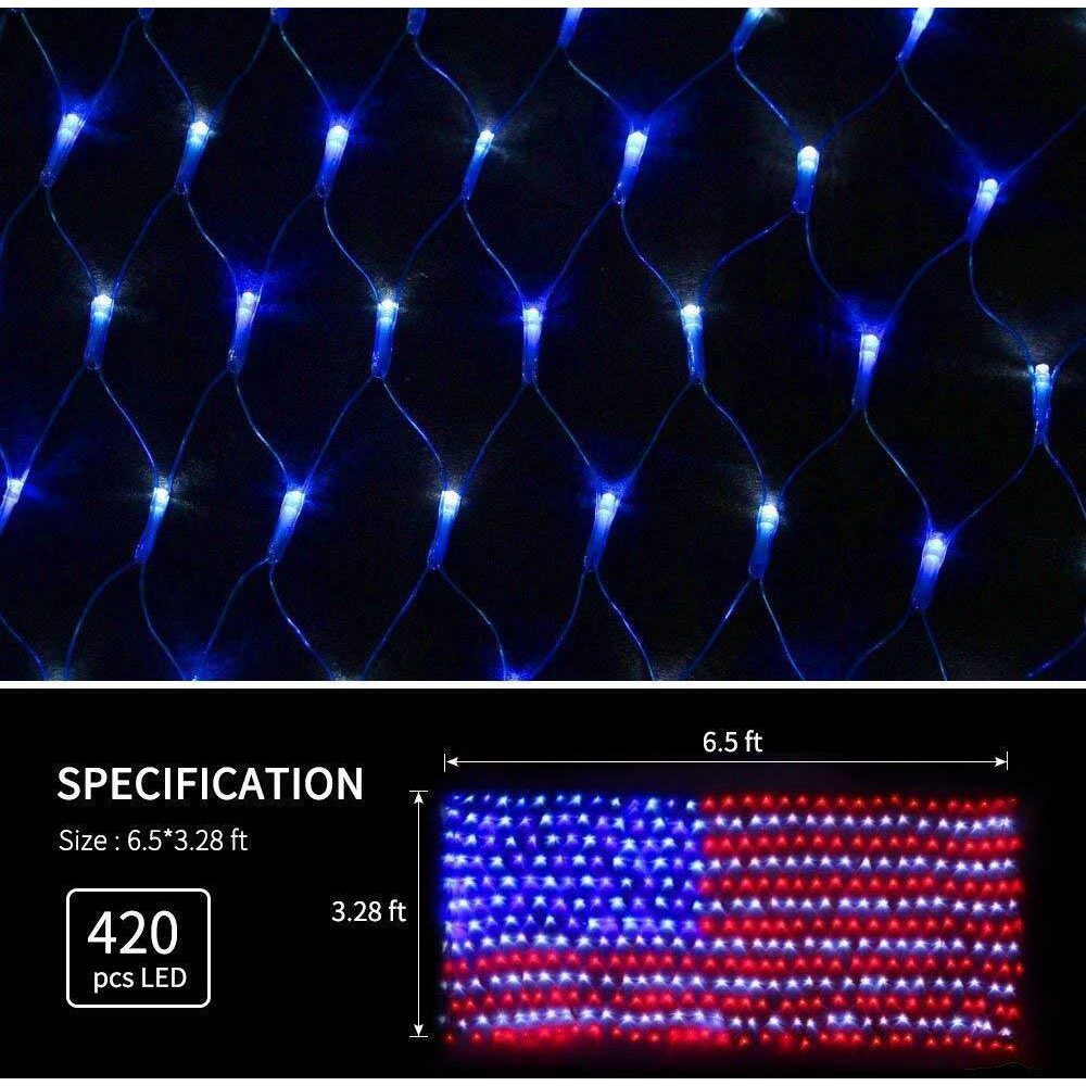 420 Led American Advanced Flag String Lights, Waterproof Led Flag Net Light Of The United States For Yard,Garden Decoration, Festival, Holiday, Party Decoration,Christmas Decorations (Plug In Power)