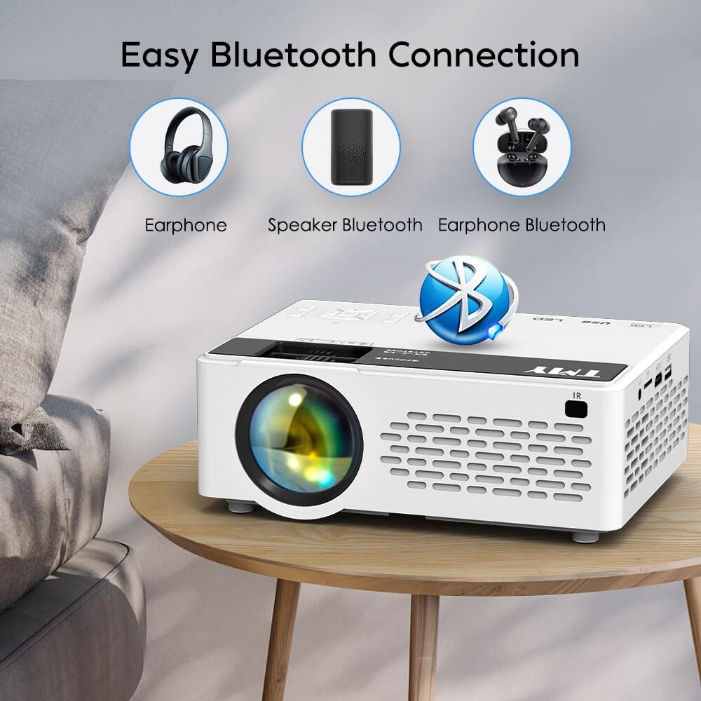Tmy Mini Projector, Upgraded Bluetooth Projector With Screen, 1080P Full Hd Portable Projector, Movie Projector Compatible With Tv Stick Smartphone/Hdmi/Usb, Indoor & Outdoor Use