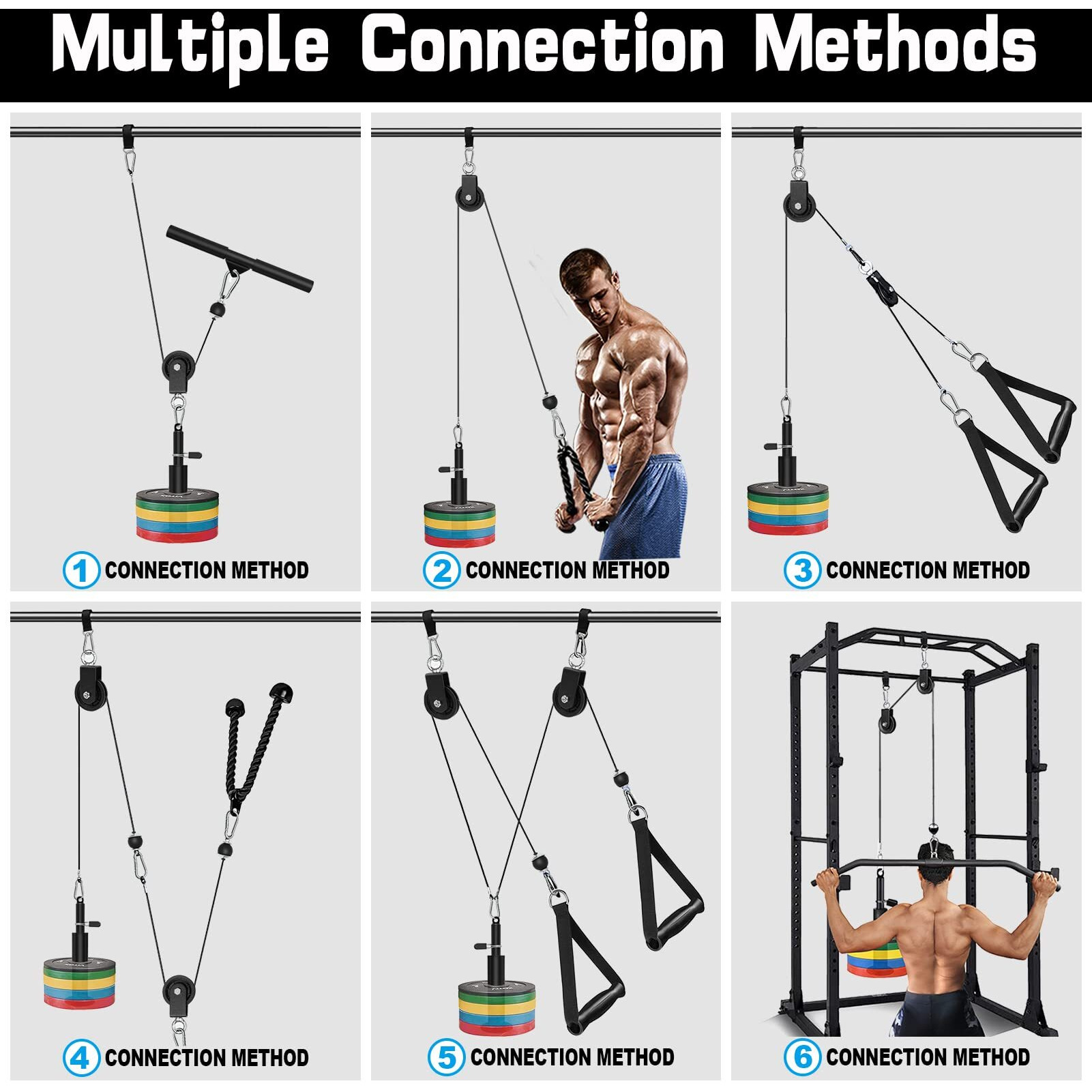 Sertt Weight Cable Pulley System Gym, Upgraded Cable Pulley Attachments For Gym Lat Pull Down, Biceps Curl, Tricep, Arm Workouts - Weight Pulley System Home Gym Add On Equipment