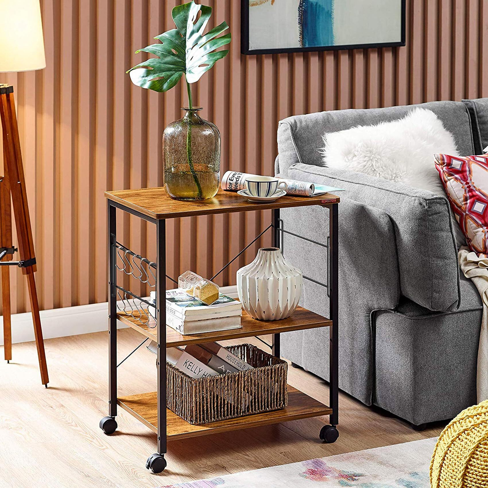 Mr Ironstone Microwave Cart 23.7'' For Small Space, 3-Tier Coffee Cart Rolling Kitchen Utility Cart Microwave Stand On Wheels, Vintage