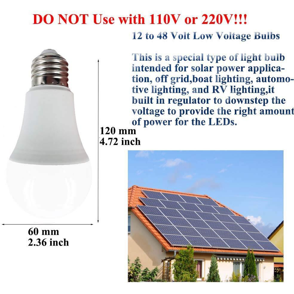 Taysing 12V Light Bulb A19 9W Cold White 6000K E26 Screw Base 12V Led Bulb Dc 12 Volt 24V 36V 48V Low Voltage Lights For Solar Battery System,Rv,Marine Boat,Off Grid Lighting(9W-6000K-2 Pack)
