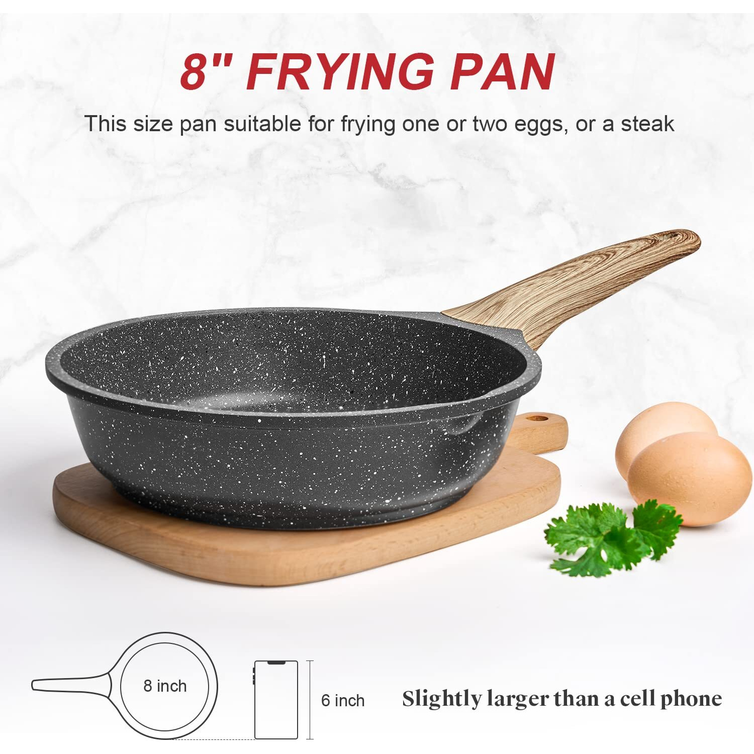 Caannasweis Nonstick Granite Frying Pan Skillet, Non Stick Omelette Fry Pans, Omelet Egg Pan, Stone Cookware Chef's Pan, Induction Compatible, Pfoa Free (Gray, 8 Inch)