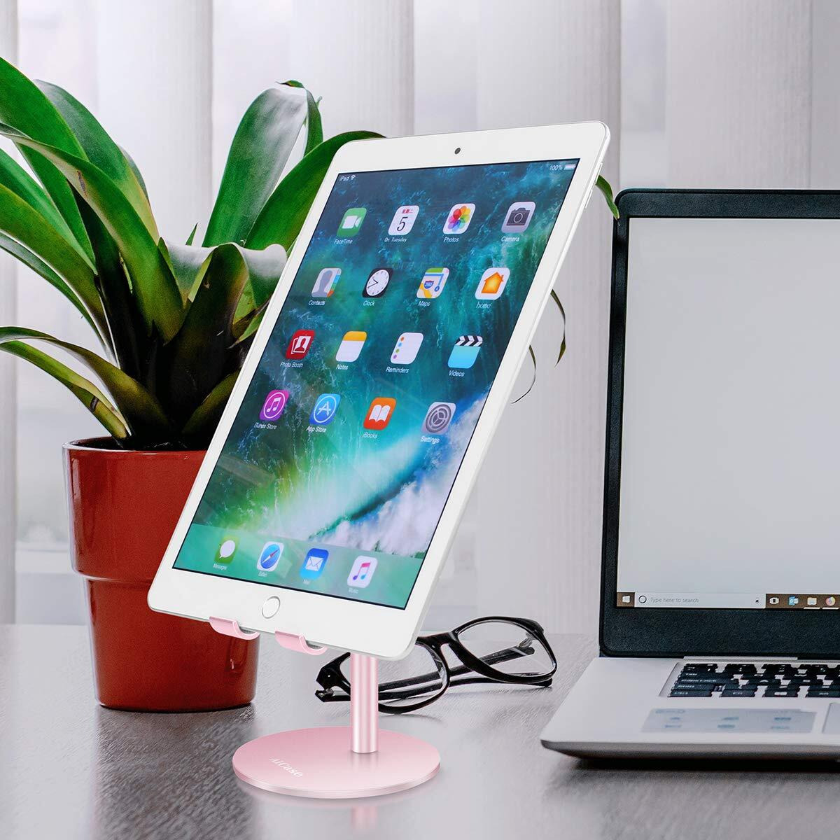 Aicase Tablet/Phone Stand, Universal Multi-Angle & Height Adjustable Stand, Desktop Holder For Ipad Pro 10.5/9.7/12.9, Air Mini 2 3 4, All Smartphones And Tablets (4-12.9 Inch) (Rose Gold)
