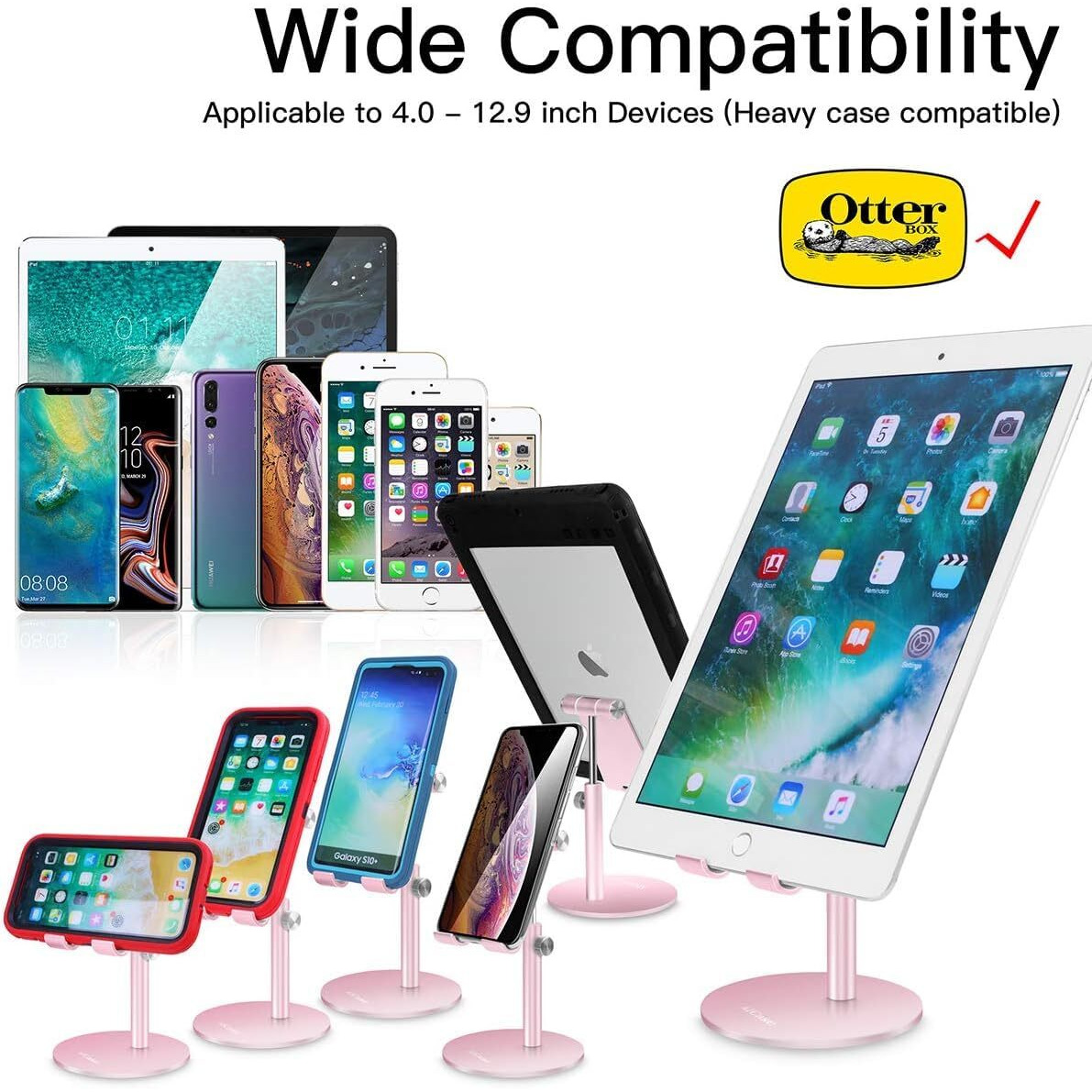 Aicase Tablet/Phone Stand, Universal Multi-Angle & Height Adjustable Stand, Desktop Holder For Ipad Pro 10.5/9.7/12.9, Air Mini 2 3 4, All Smartphones And Tablets (4-12.9 Inch) (Rose Gold)