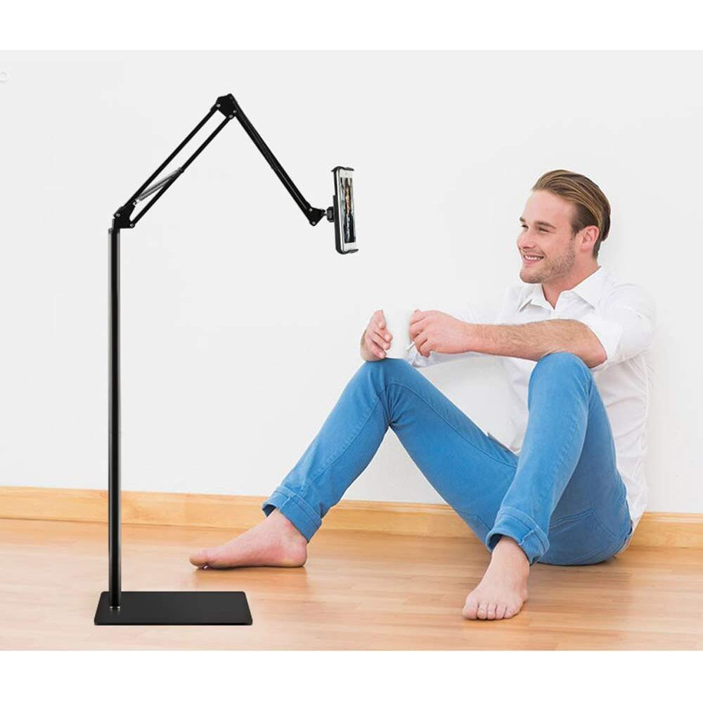 Spessn Adjustable Tablet Floor Stand Universal 360-Degree Rotatable Metal Tablet Holder Phone Stand For Ipad/Iphonex/Ipad Pro 4.5-12.9"" Inch-Screen, Phone, Kindle(Black)