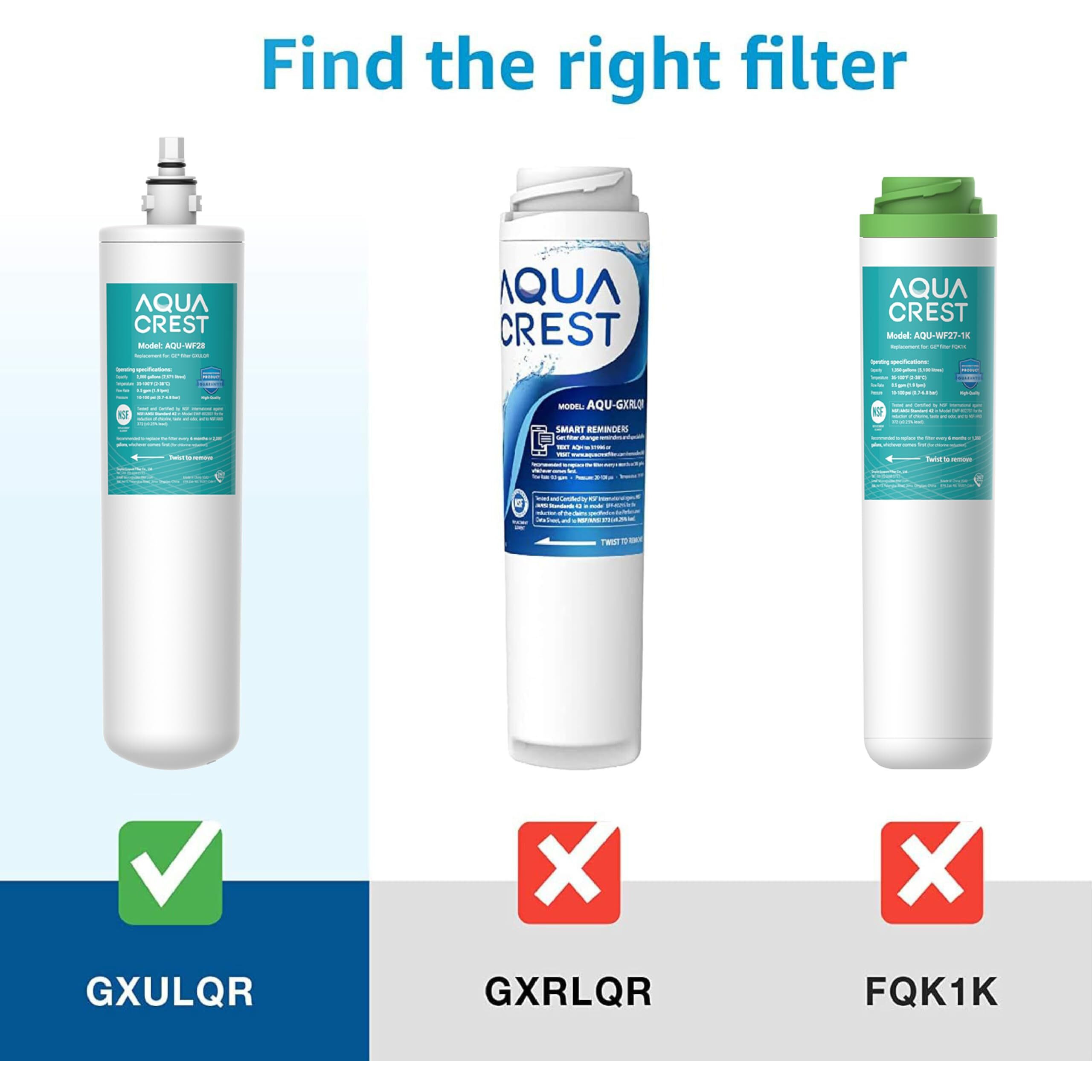 Aqua Crest Fqk1R, Gxulqk, Gxk140Tnn, Gxulqr, Under Sink Replacement Filter For Ge Gxk140Tnn And Gxulqk Systems, Reduces Lead, Chlorine & Other Impurities For Better Water, 2K Gallons (Pack Of 1)