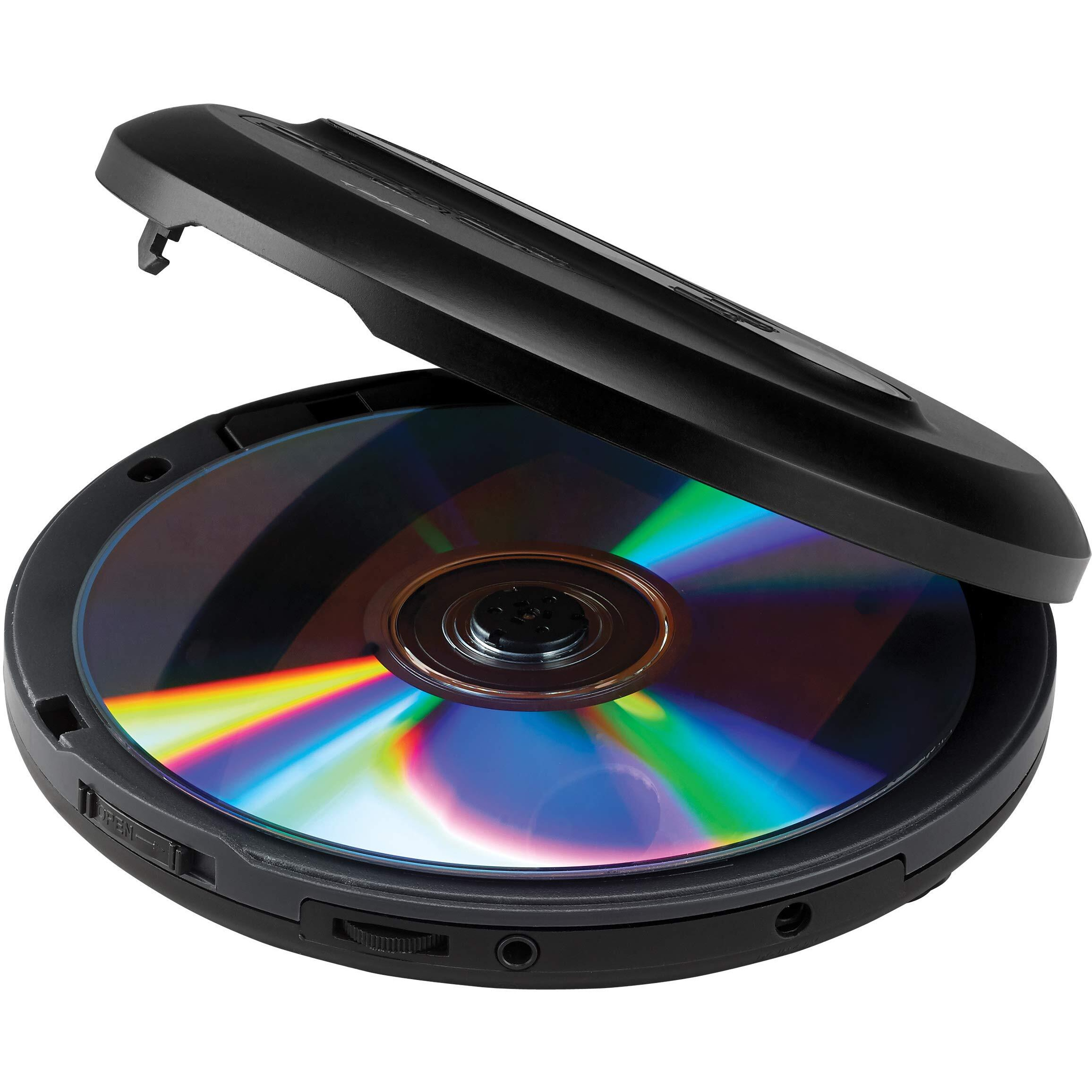 Jensen Cd-65 Portable Personal Cd Player Cd/Mp3 Player + Digital Am/Fm Radio + With Lcd Display Bass Boost 60-Second Anti Skip Cd R/Rw/Compatible Sport Earbuds Included (Black Limited Edition Series)