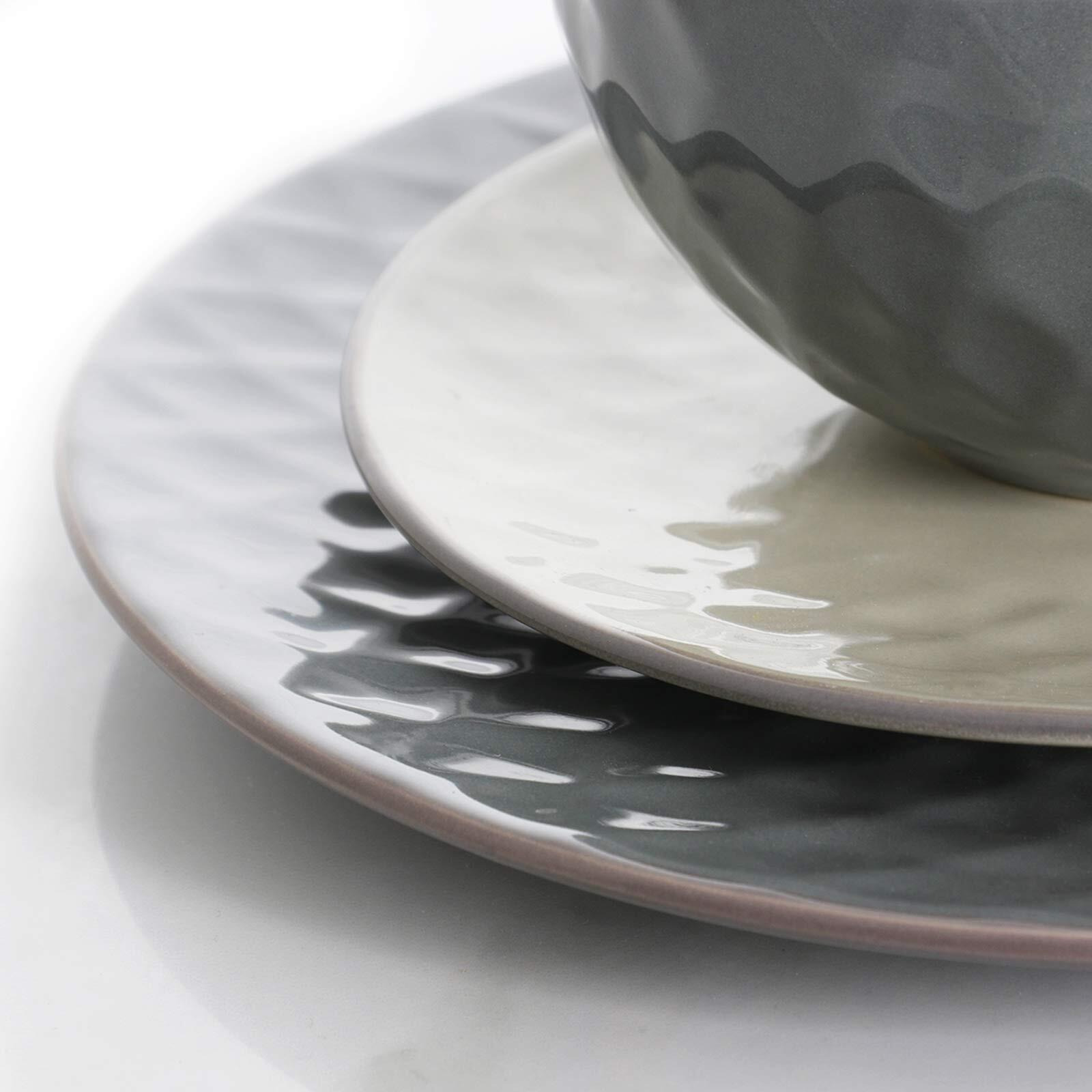 Elama Round Tahitian Stoneware Pearl Collection Dinnerware Dish Set, 16 Piece, Slate And Stone Gray