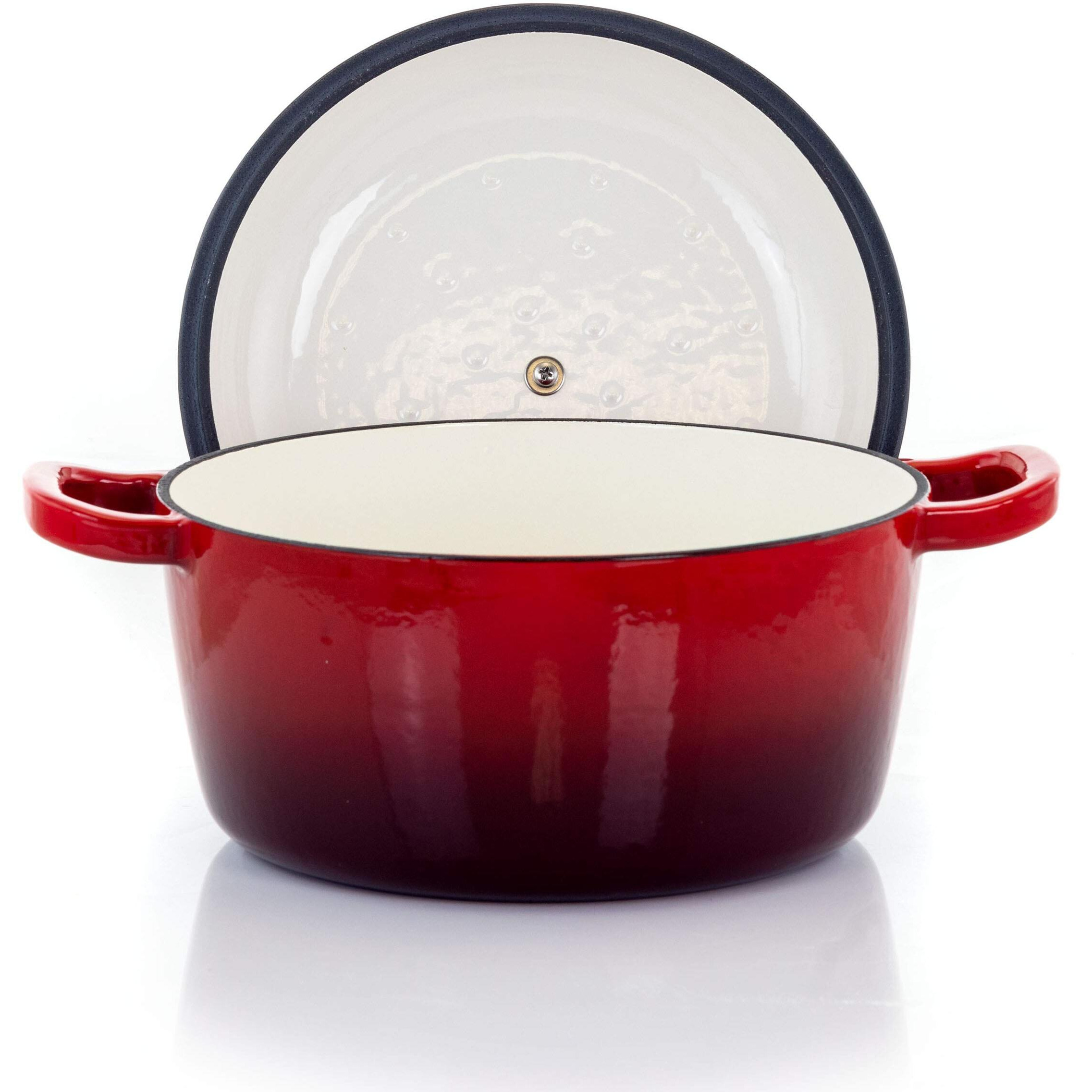 Megachef Round Enamel Cast Iron Casserole With Lid, 5 Quart, Red