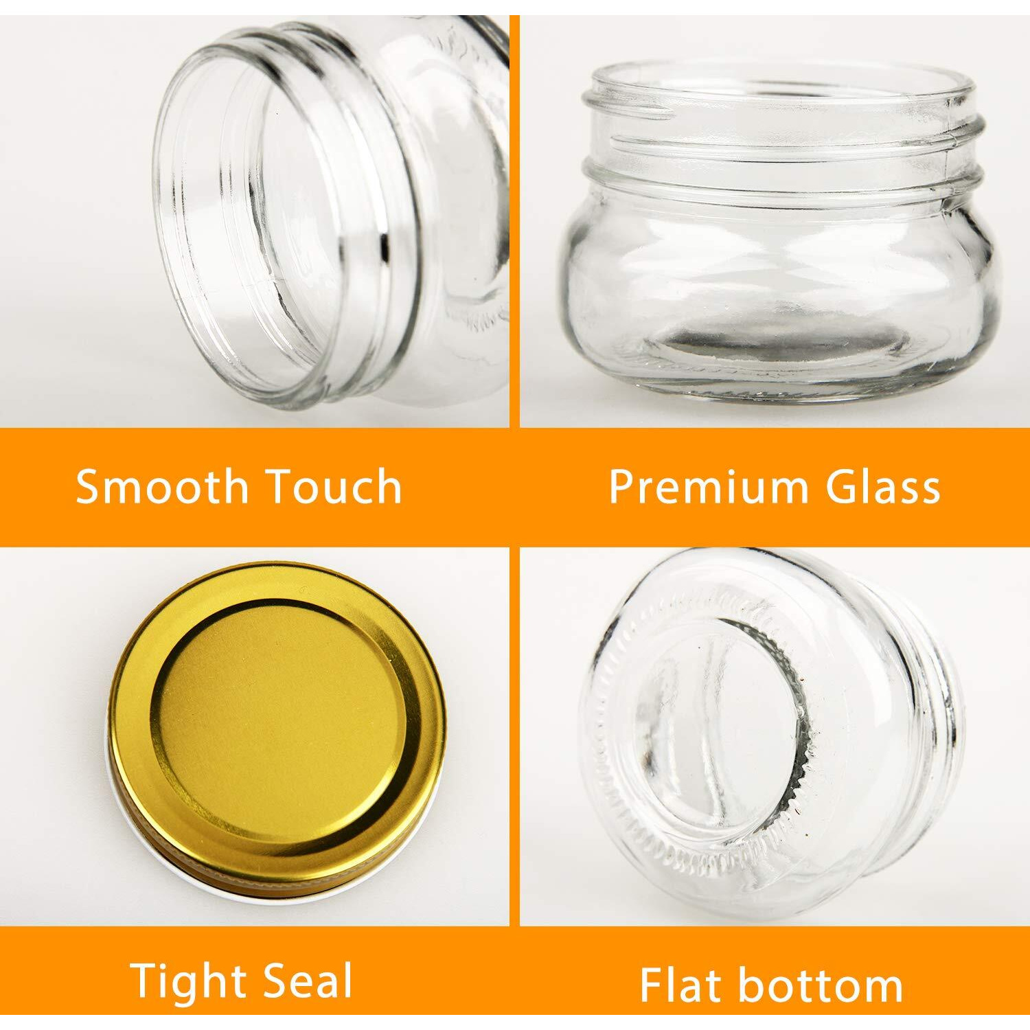 Encheng 5 Oz Wide Mouth Mason Jars,Clear Glass Jars With Lids(Golden),Small Spice Jars For Herb,Jelly,Jams,Wedding Favors,Shower Favors,Baby Foods,Mini Canning Jars For Kitchen Storage 40 Pack