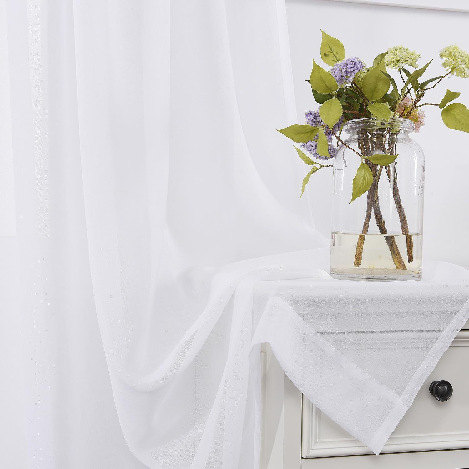 Mystic-Home White Sheer Curtains 84 Inches Long, Rod Pocket Sheer Drapes For Living Room, Bedroom, 2 Panels, 52"&quotX84"", Semi Crinkle Voile Window Treatments For Yard, Patio, Villa, Parlor