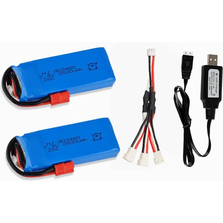 Cbb 7.4V 2500Mah Lipo Battery Banana Plug For Drc-446 Syma X8C X8W X8G Hq899 Rc Quadcopter Parts X8C Battery 2 Pack With Usb Charger