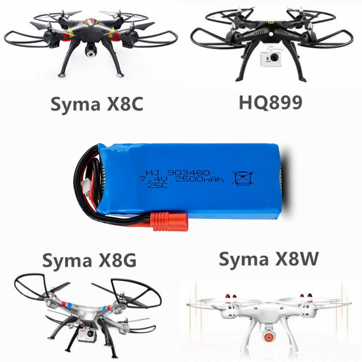 Cbb 7.4V 2500Mah Lipo Battery Banana Plug For Drc-446 Syma X8C X8W X8G Hq899 Rc Quadcopter Parts X8C Battery 2 Pack With Usb Charger