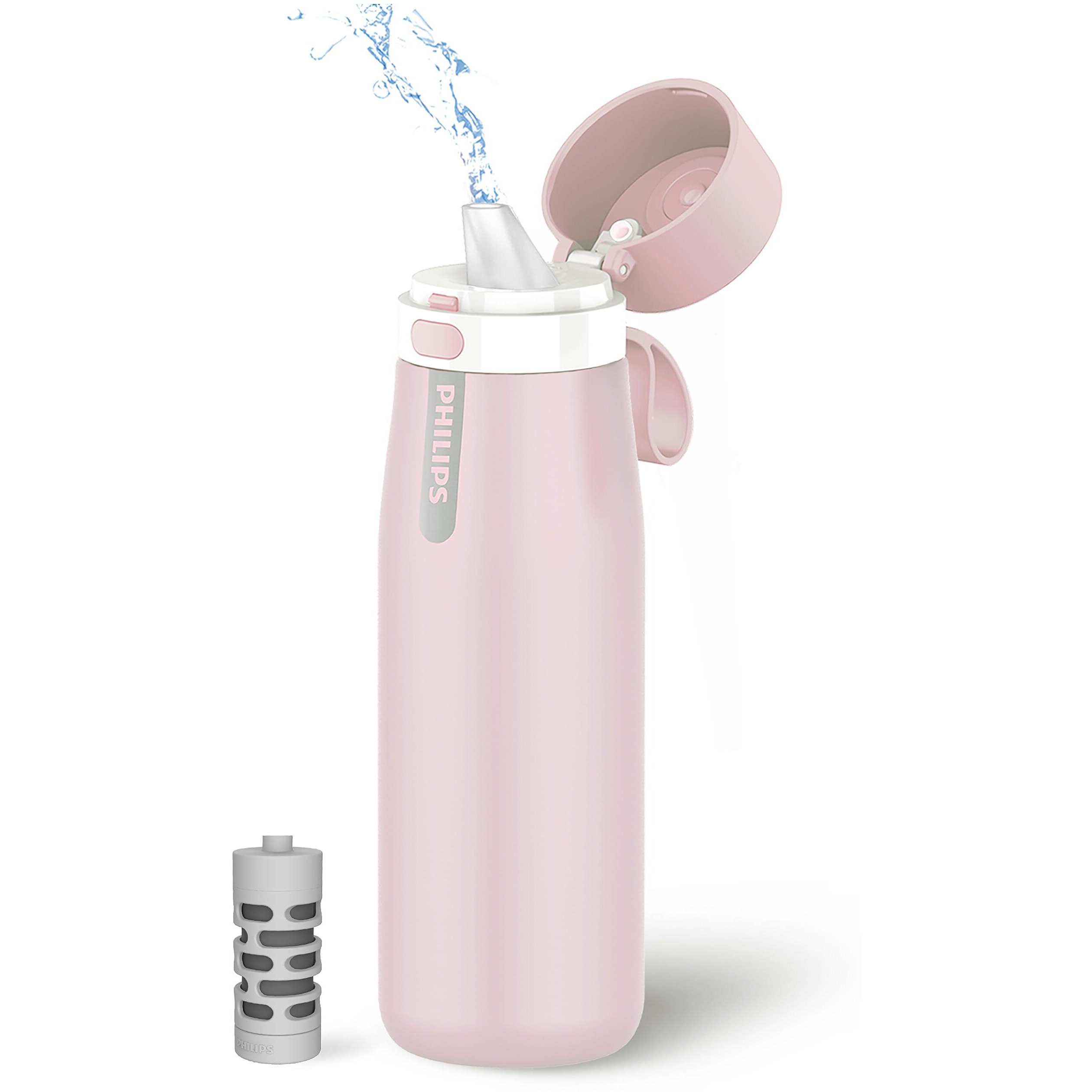 Philips Filtered Water Bottle, Insulated Stainless Steel Water Purifier Bottle For Daily Life & Travel, Bpa Free With Gozero Everyday Filter For Cleaner Tastier Tap Water, Keeps Cold, 18.6 Oz Pink