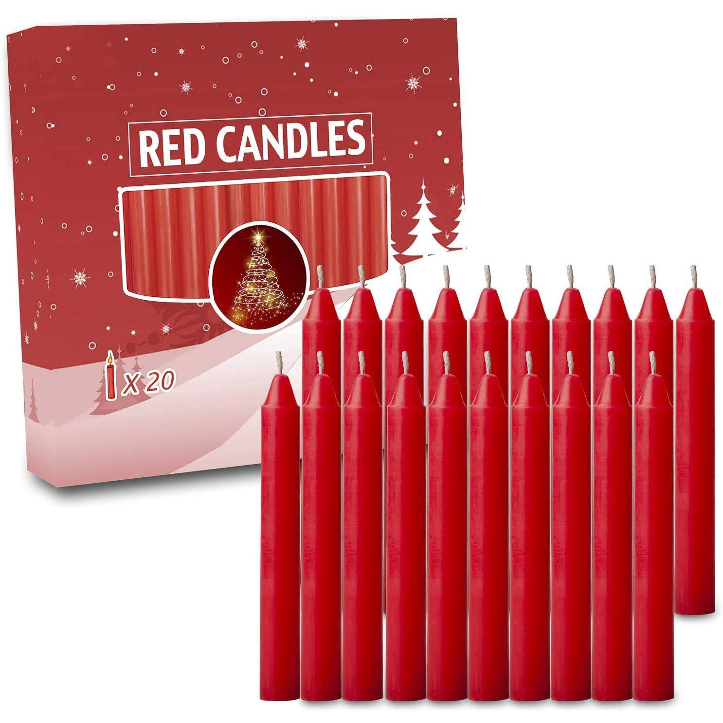 20Pcs Candles For Christmas Tree - Angel Chime Decorations - Christmas Pyramids Carousel - 4 Inch X 1/2 Inch Diameter - 1.5 Hour Burn Time-Red