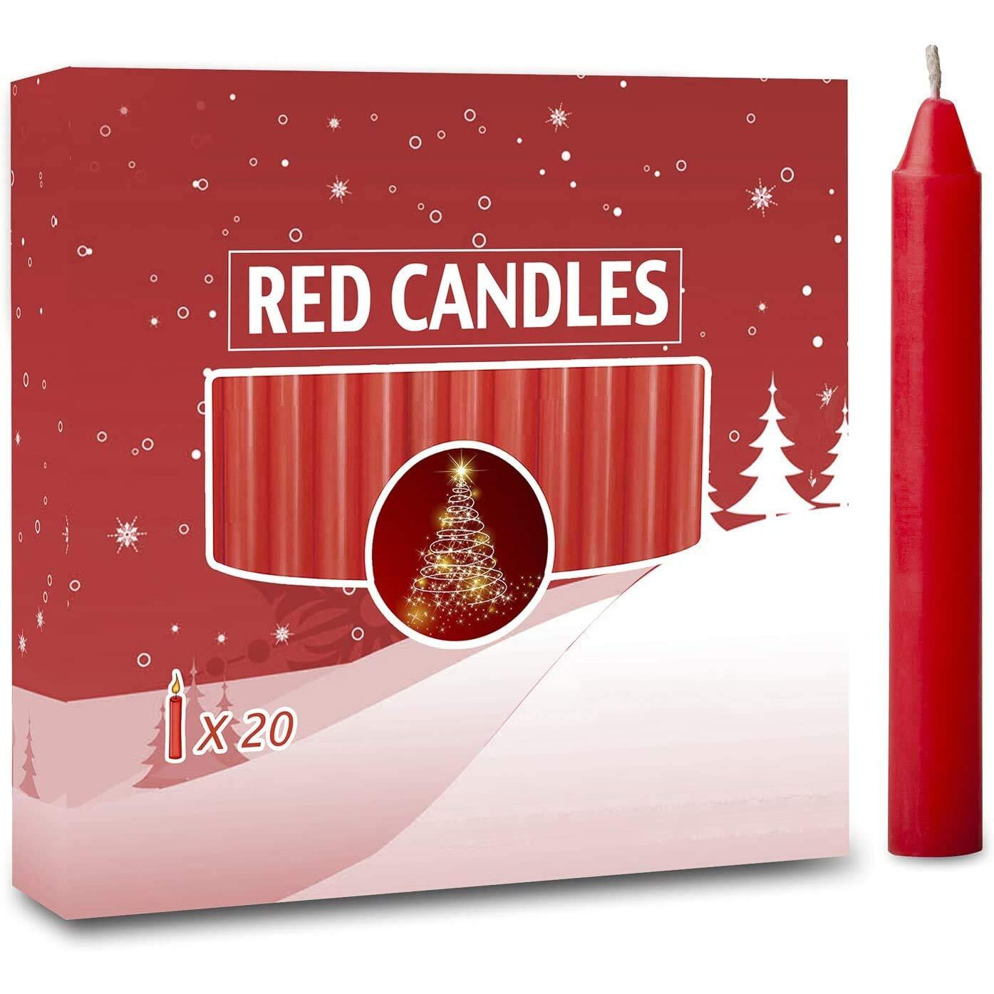 20Pcs Candles For Christmas Tree - Angel Chime Decorations - Christmas Pyramids Carousel - 4 Inch X 1/2 Inch Diameter - 1.5 Hour Burn Time-Red
