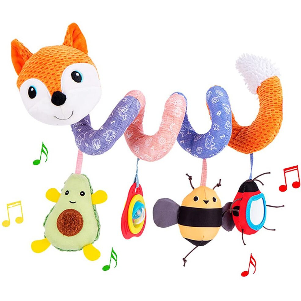 Orzizro Car Seat Toys, Baby Plush Spiral Hanging Toys For Stroller Crib Bar Bassinet Car Seat Mobile With Music Box Bb Squeaker Rattles- Orange Fox