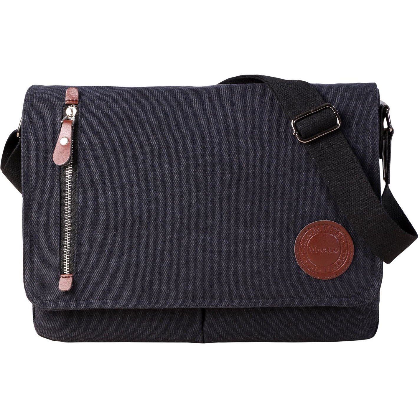 Vintage Canvas Satchel Messenger Bag For Men Women,Travel Shoulder Bag 13.5"" Laptop Bags Bookbag (Black)