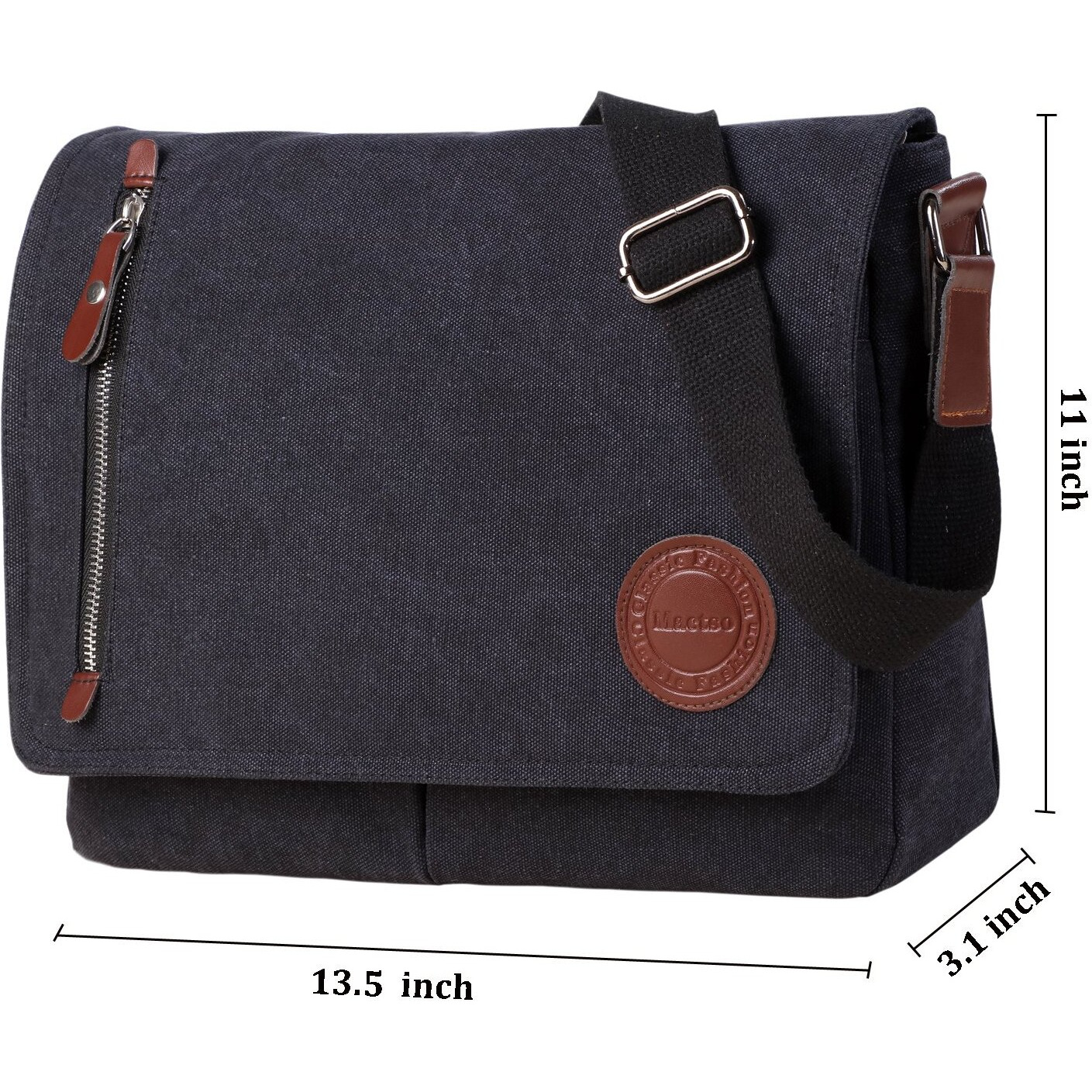 Vintage Canvas Satchel Messenger Bag For Men Women,Travel Shoulder Bag 13.5"" Laptop Bags Bookbag (Black)