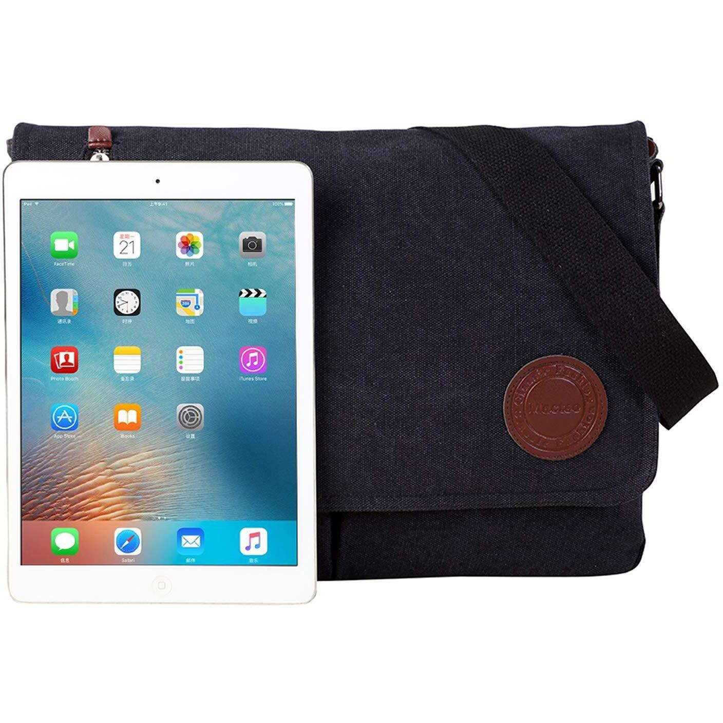 Vintage Canvas Satchel Messenger Bag For Men Women,Travel Shoulder Bag 13.5"" Laptop Bags Bookbag (Black)