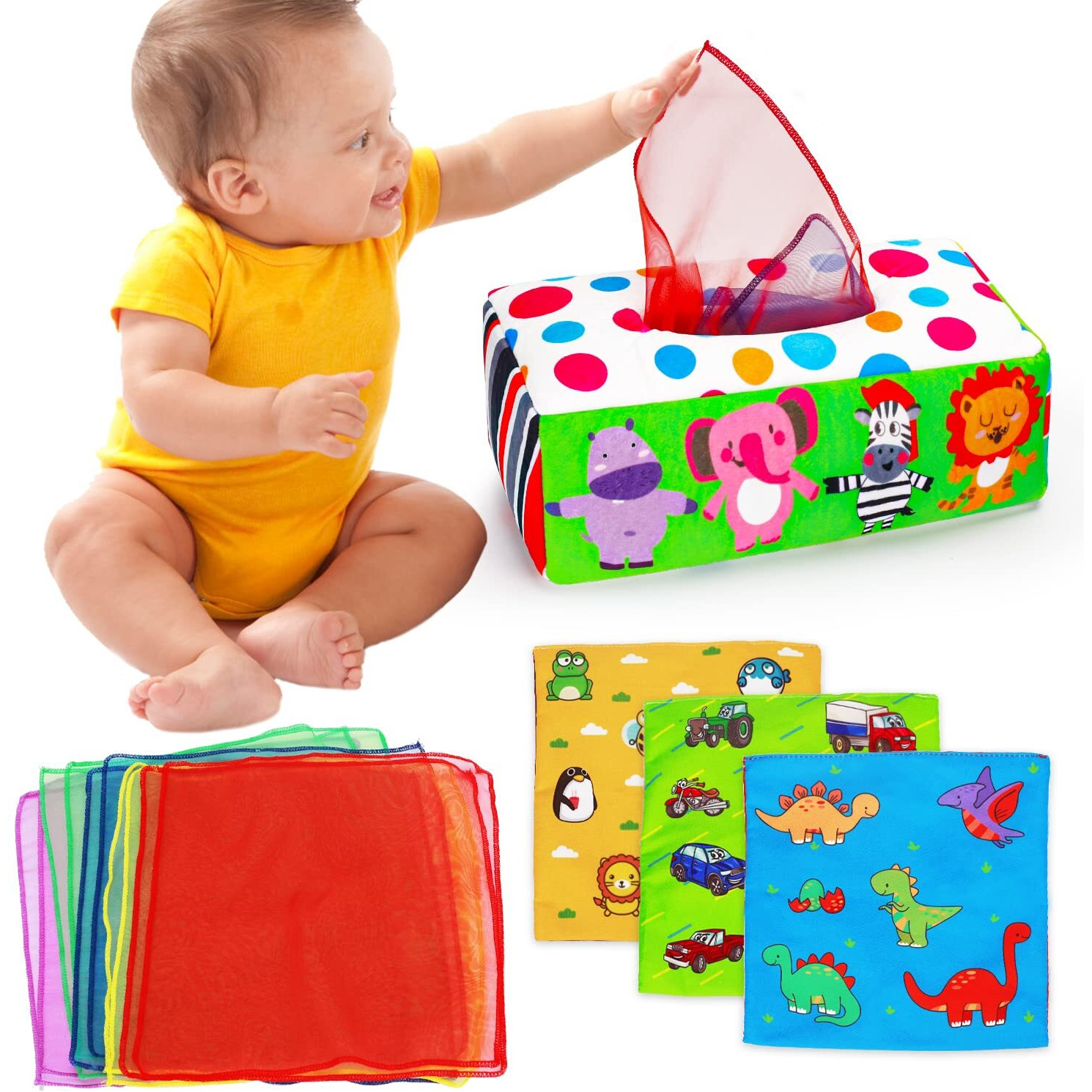 Thremhoo Baby Toys 3 4 5 6 7 8 9 12 Month Old Montessori Tissue Box Toys For Babies Infants 0-6 6-12 Months Sensory Educational Crinkle Toy Developmental For 1 2 Year Old Boys Girls Toddlers