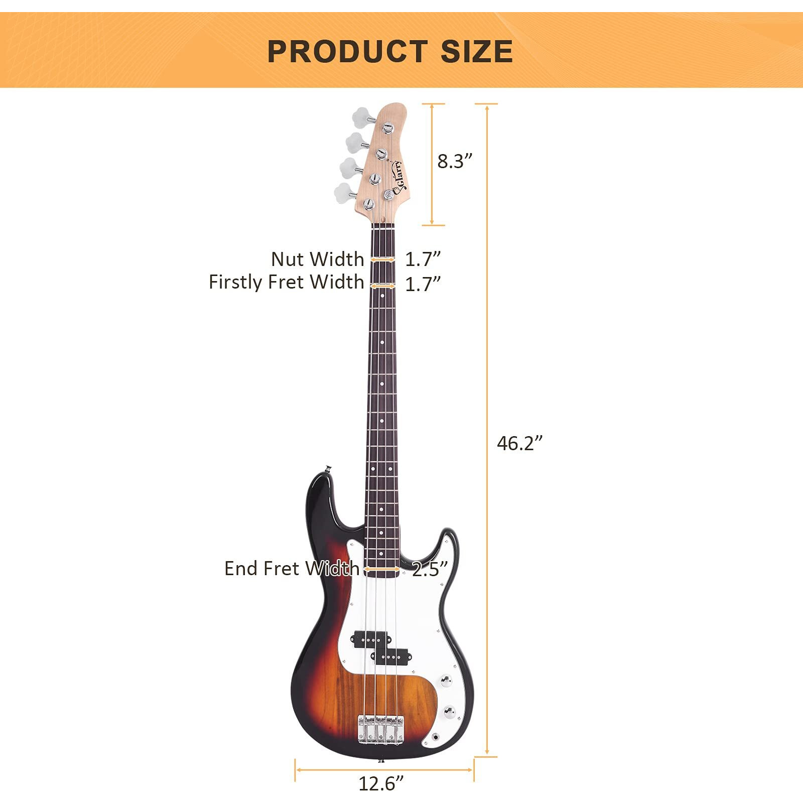 Glarry Electric Bass Guitar Full Size 4 String Rosewood Basswood Fire Style Exquisite Burning Bass (Sunset)