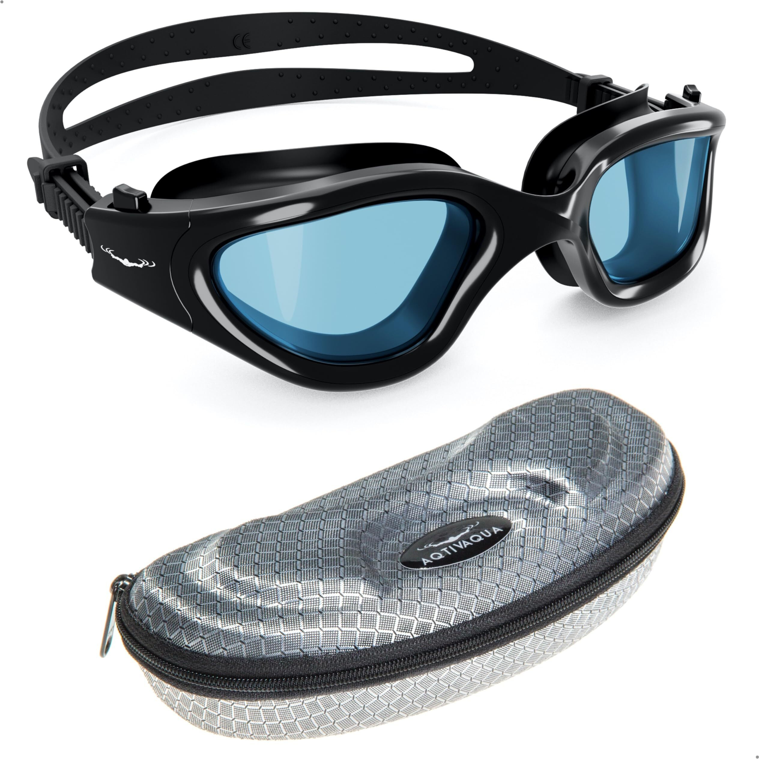 Aqtivaqua Polarized Swim Goggles Swimming Goggles For Adult Men Women Kids 6-14 Youth Girls Boys Childrens Dx-P (All Black Frame, Silver Case, Polarised Lens)