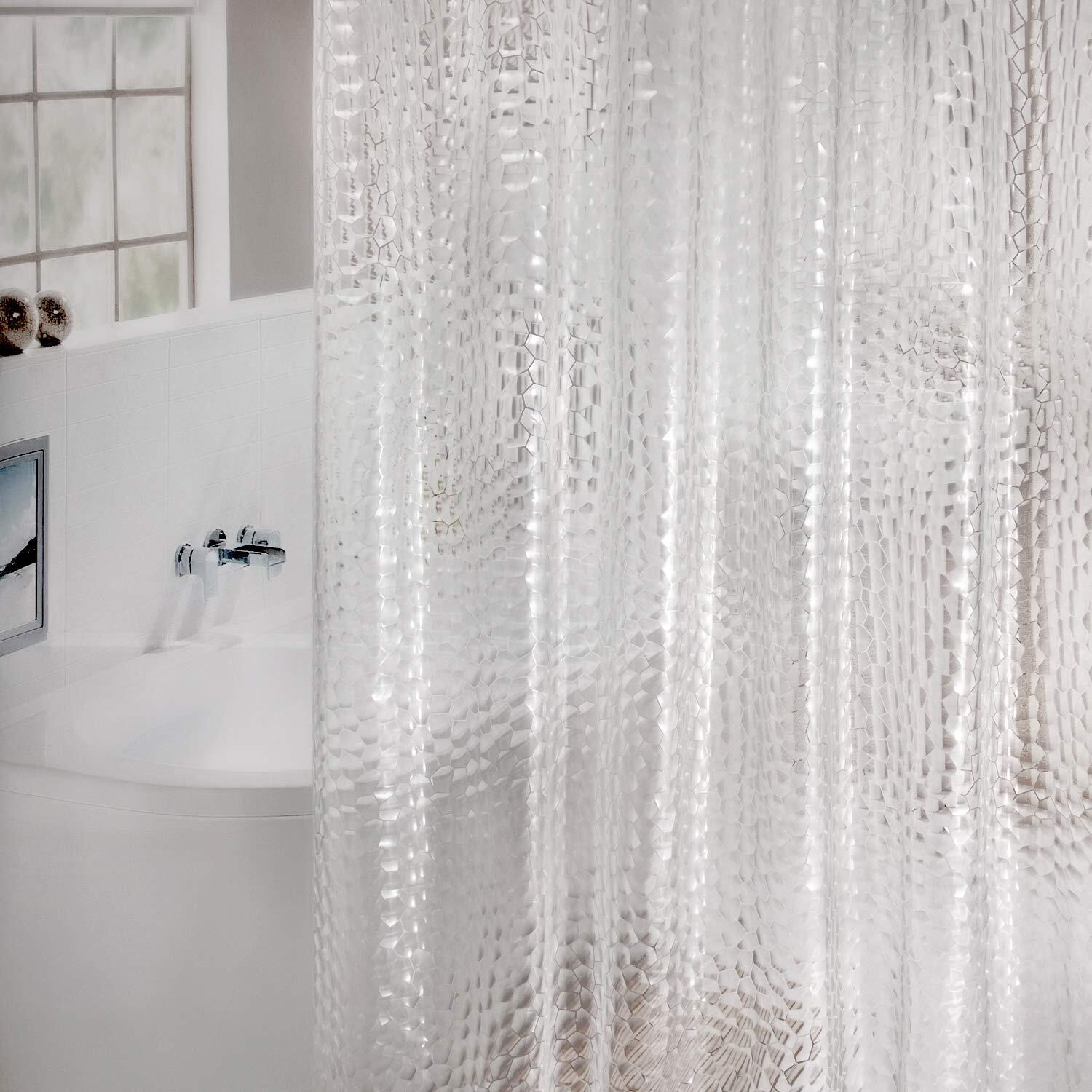 Weltrxe Eva Shower Curtain Liner With Magnets, 72 X 78 Inch Waterproof 3D Water Cube Clear Bathroom Shower Curtains, No Chemical Smell, Heavy Duty, Extra Long For Shower Stall, Bathtubs, 12 Hooks