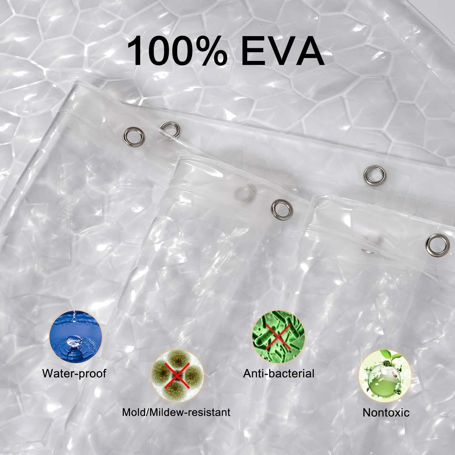 Weltrxe Eva Shower Curtain Liner With Magnets, 72 X 78 Inch Waterproof 3D Water Cube Clear Bathroom Shower Curtains, No Chemical Smell, Heavy Duty, Extra Long For Shower Stall, Bathtubs, 12 Hooks