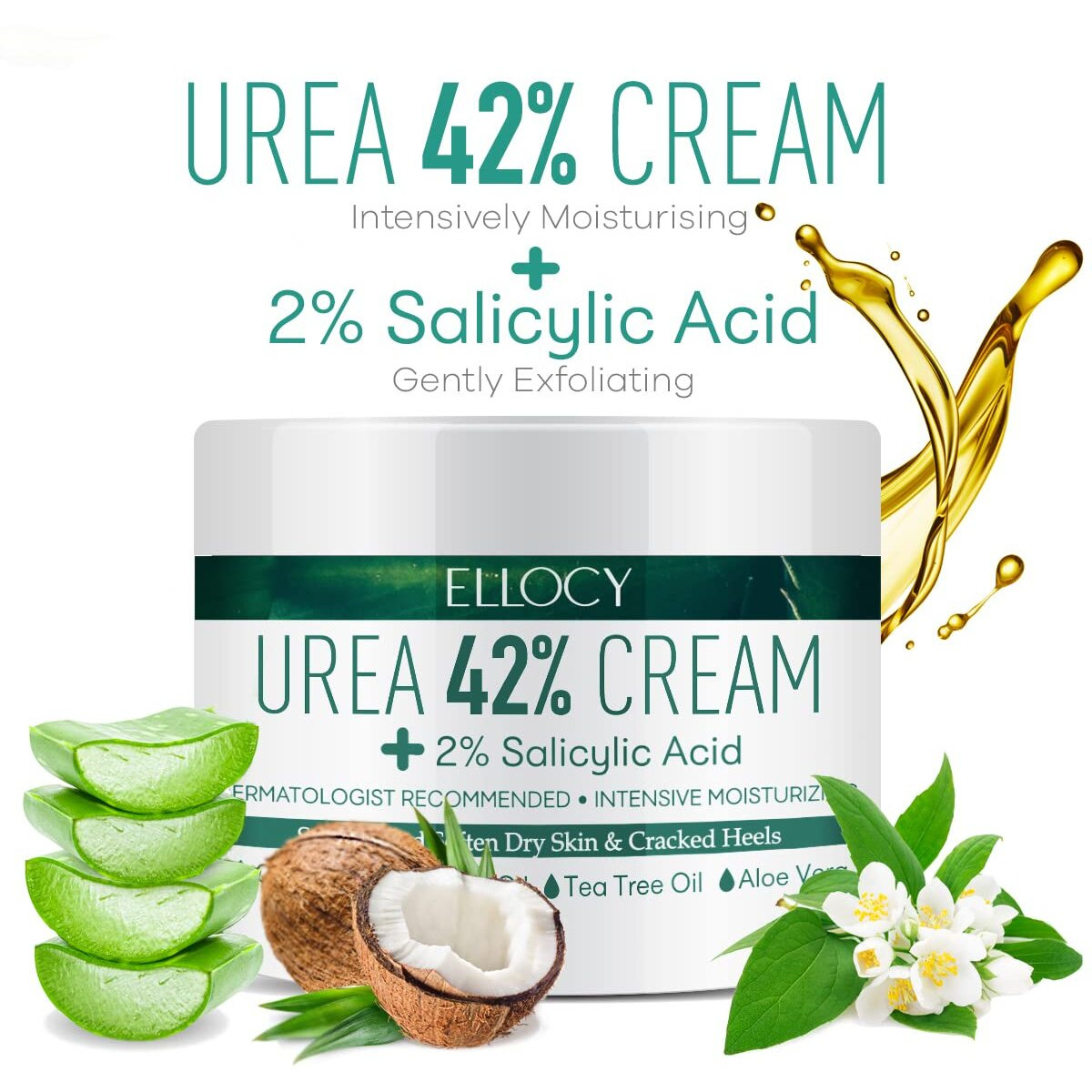 Ellocy Urea 42% Foot Cream For Dry Cracked Heels, Salicylic Acid, 5.29 Oz, Cracked Heel Repair For Dry Cracked, Callus Remover, Nail Repair Cream, Foot Lotion For Dry Cracked Feet