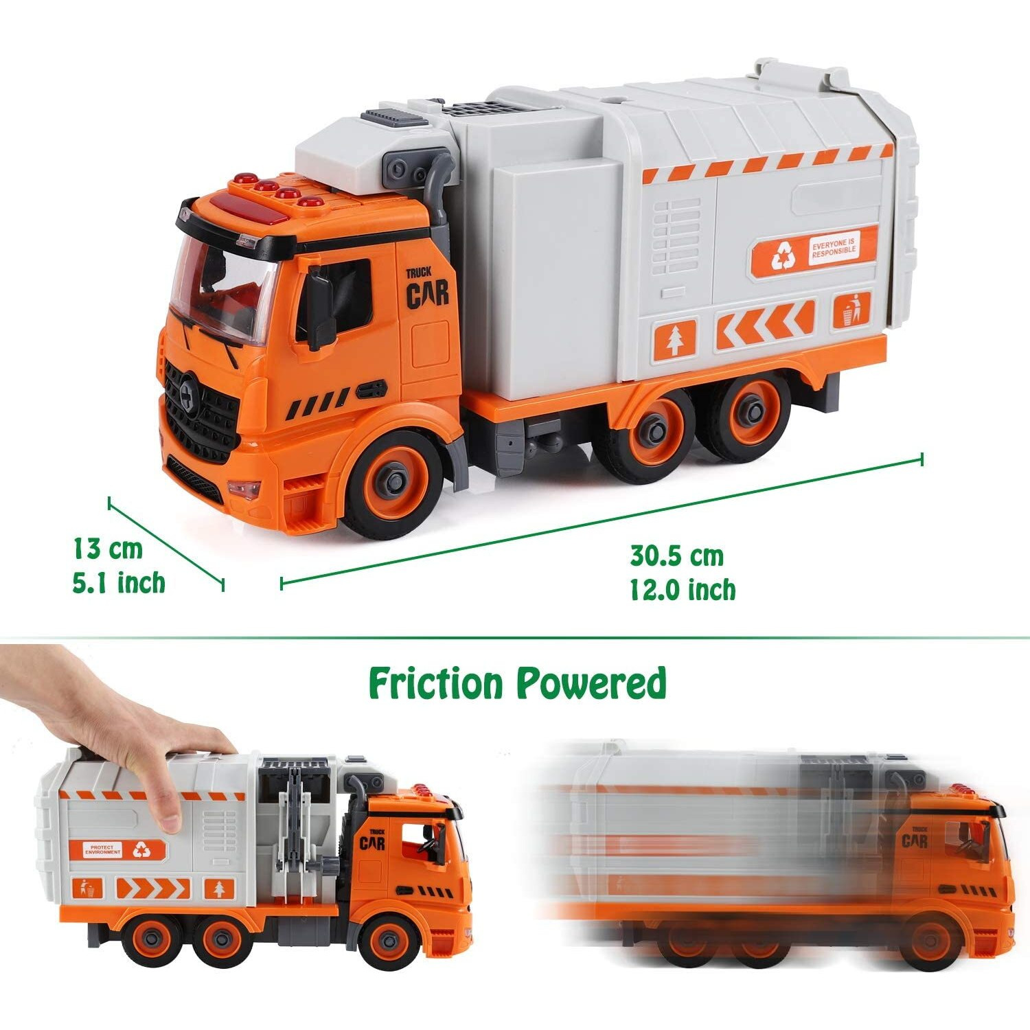 Flanney Garbage Truck Toys, Diy Realistic Recycling Trash Truck Toy With Light And Sound, 4 Trash Cans, Gifts For 3 4 5 6 7 8 Year Old Boys Girls Toddlers